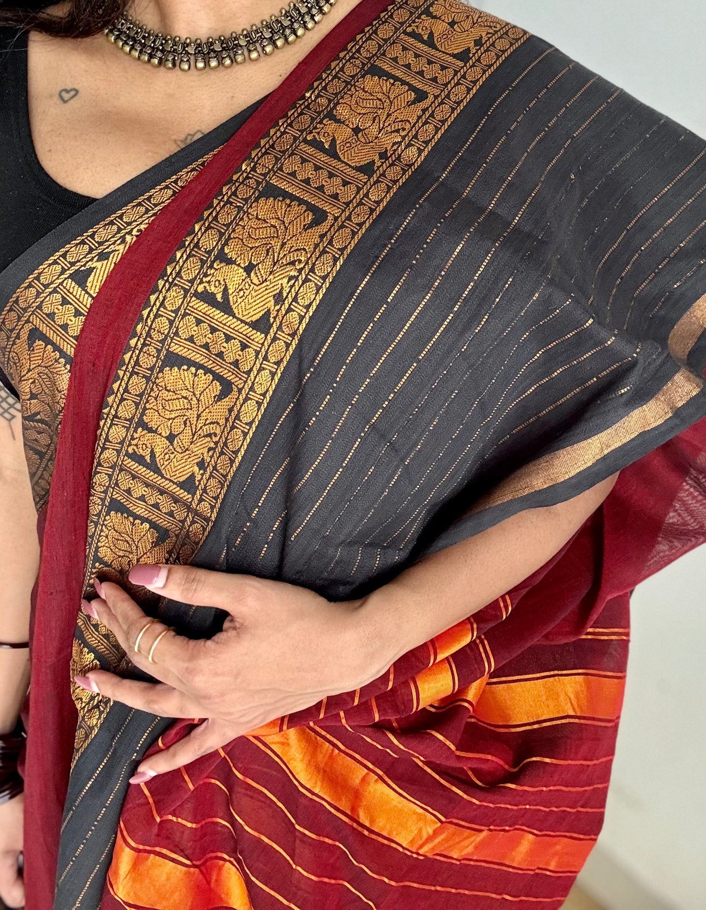Maroon with black border, narayanpet soft cotton saree - YCWOTDAUG08