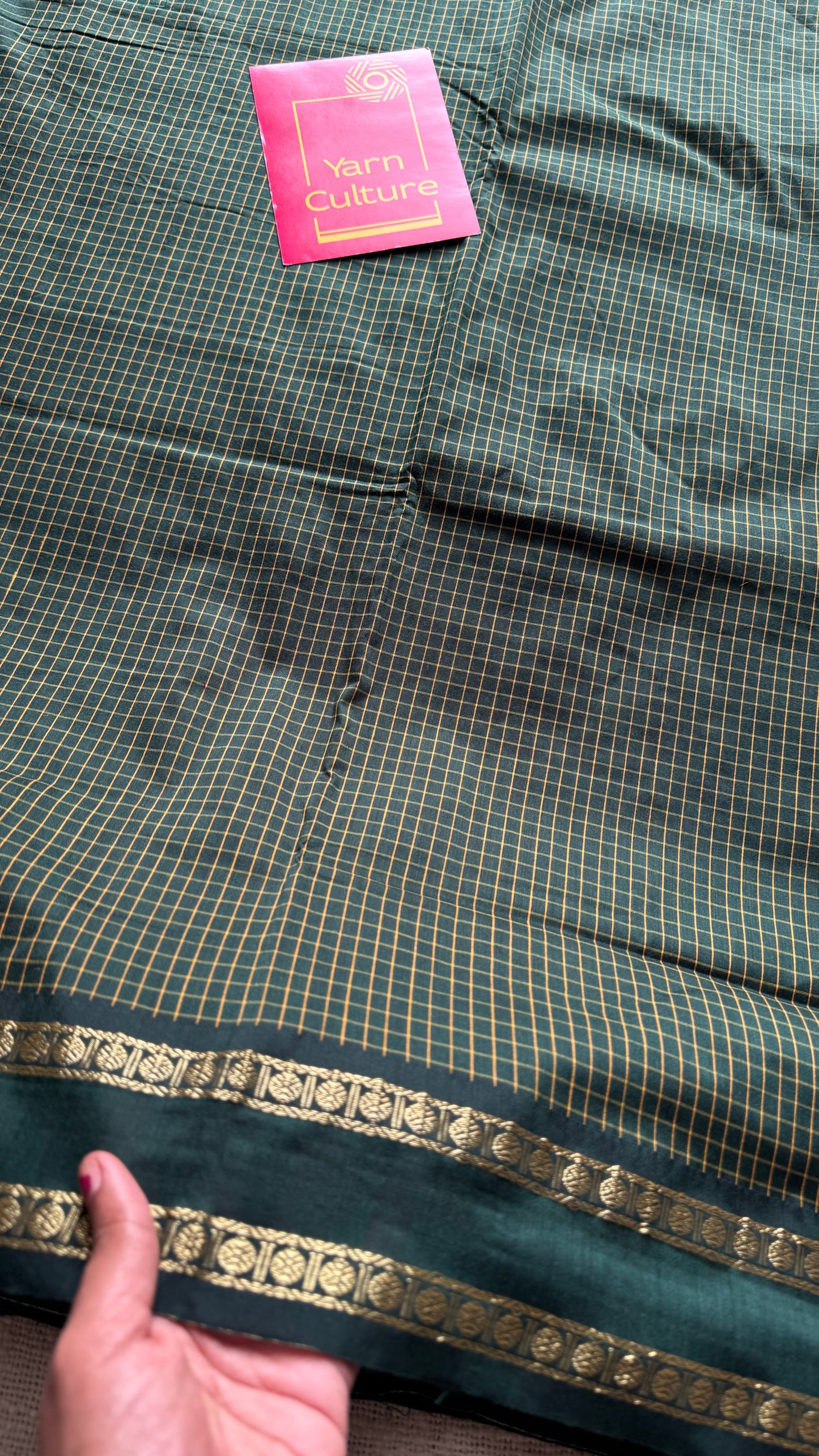 Dark green, arani checks, cotton silk - YCCOTNJUAR08