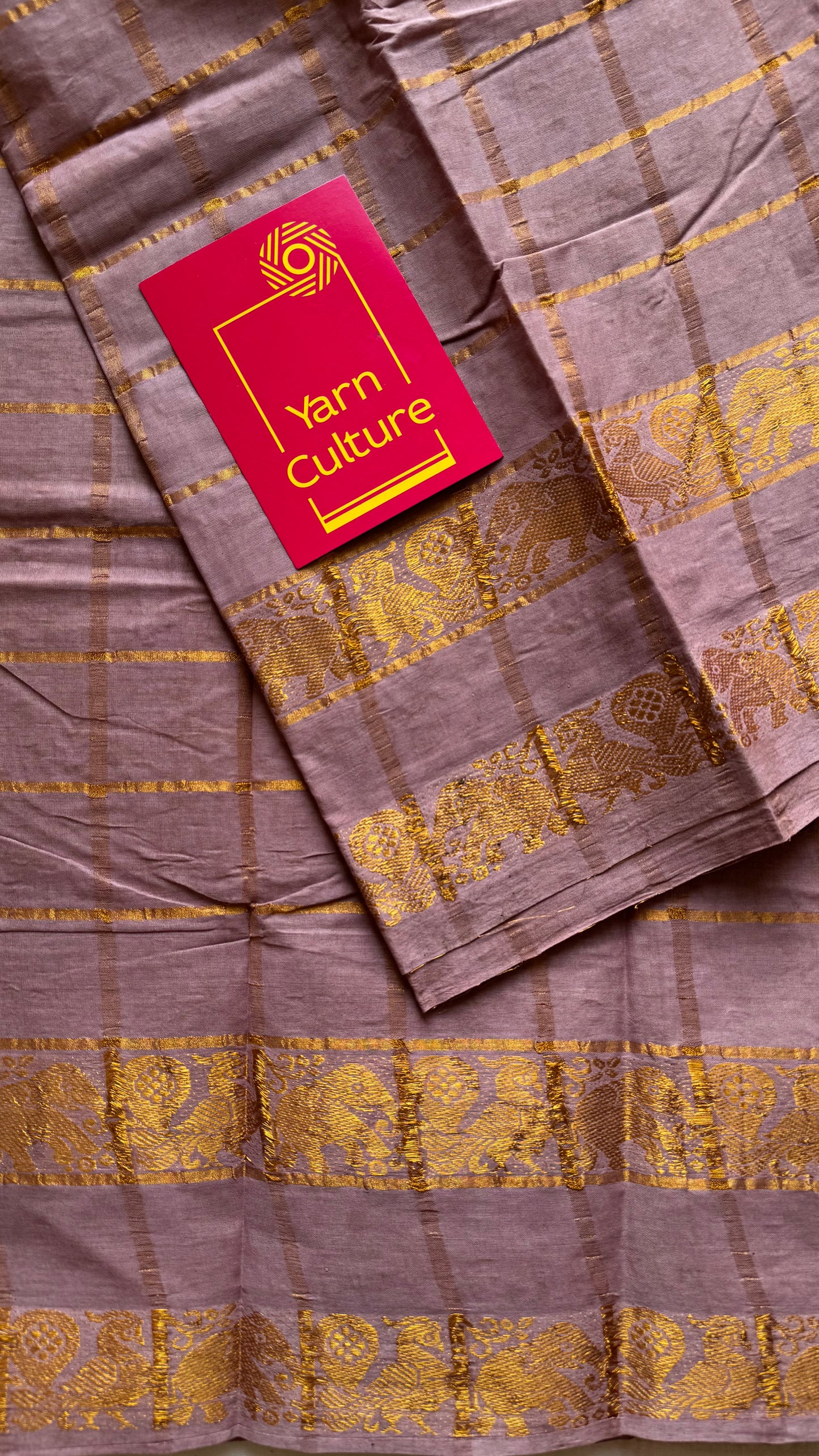 Light dusty rose kattam with motif double border, kattuchayam dyed madurai cotton saree - YCCOTNMSAP175