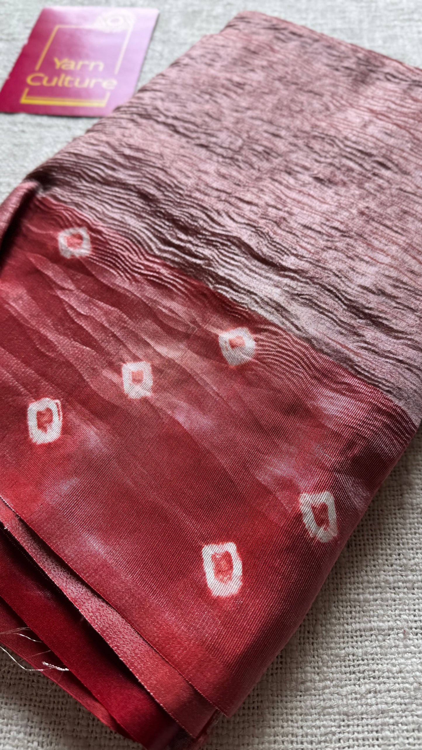 Reddish brown in crushed tissue, with bandhni borders in art silk - YCBLFE21