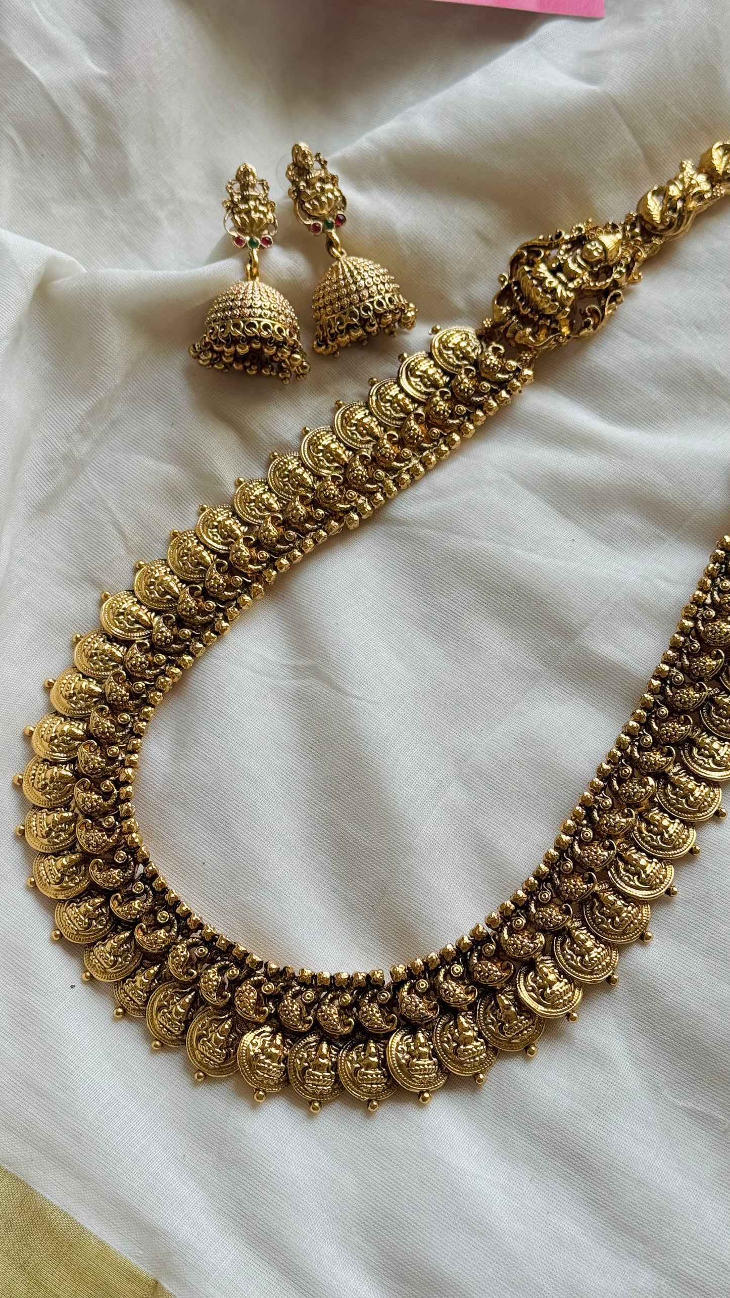 Long coin neckpiece (kaasumala), statement piece, with earrings - YCGPNP724