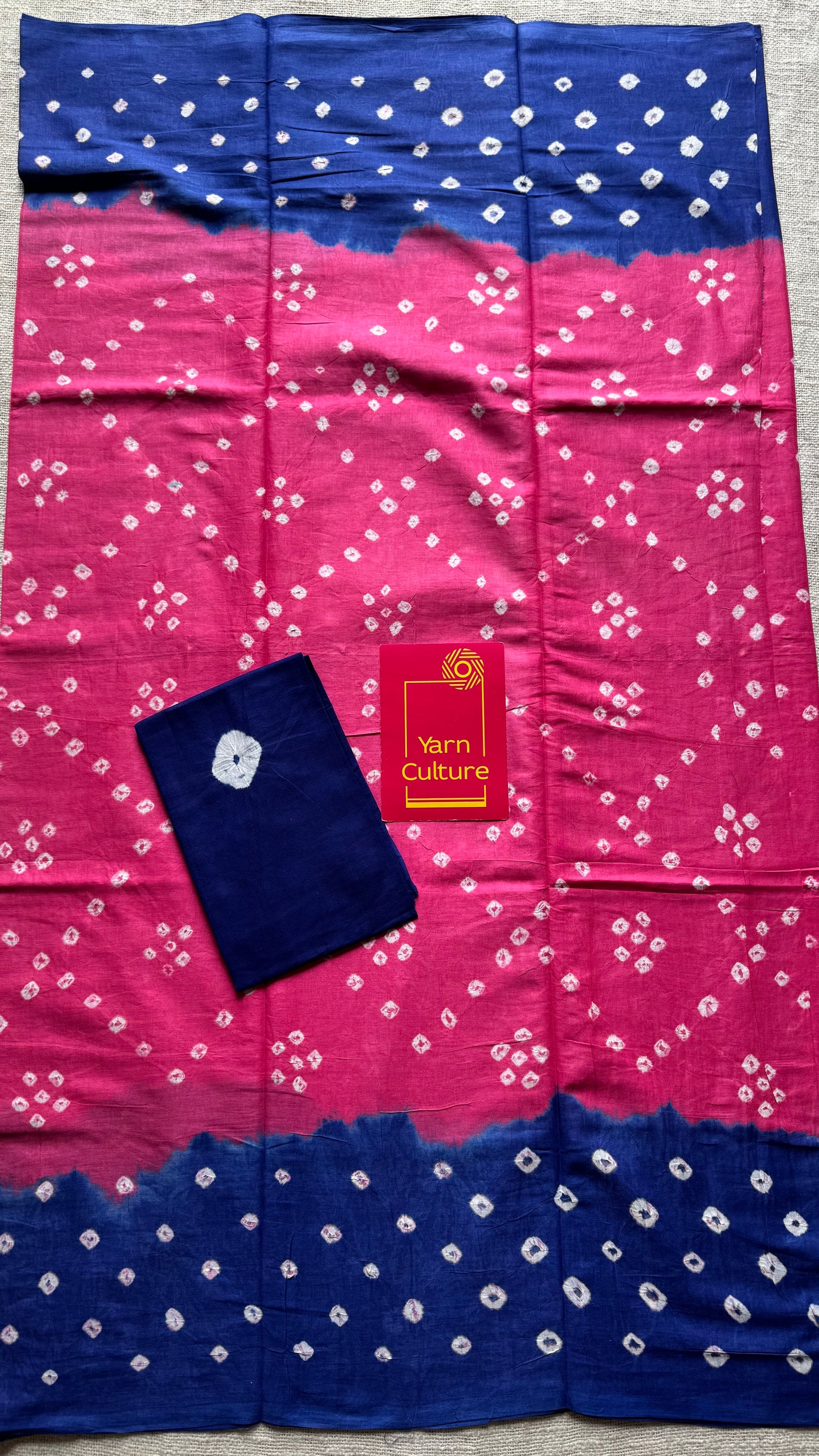 Peach pink with blue Sungudi/Bandhani, soft cotton - YCCOTNSEMS75