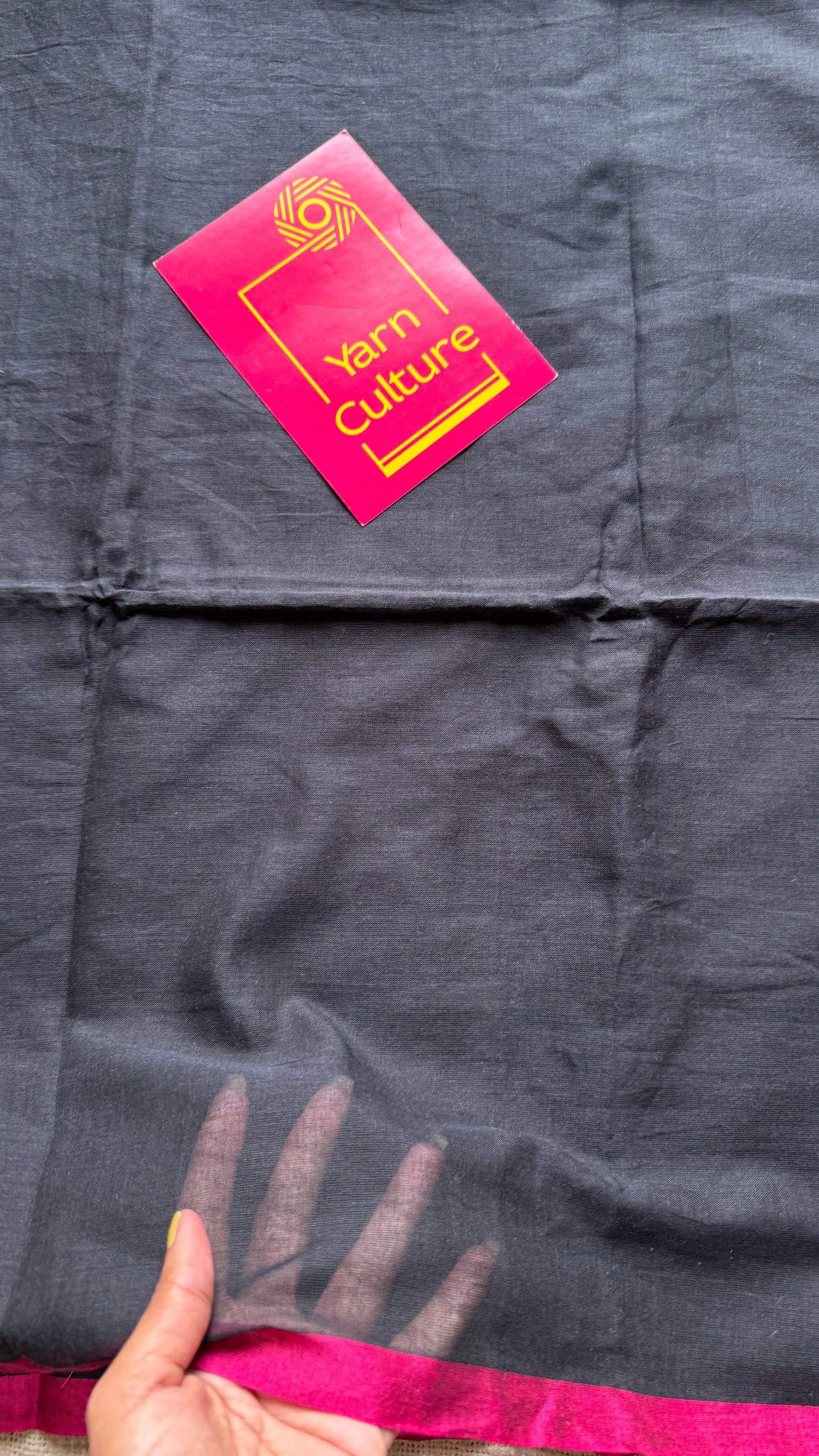 Black with hot pink border mul cotton saree - YCBCMCFE232