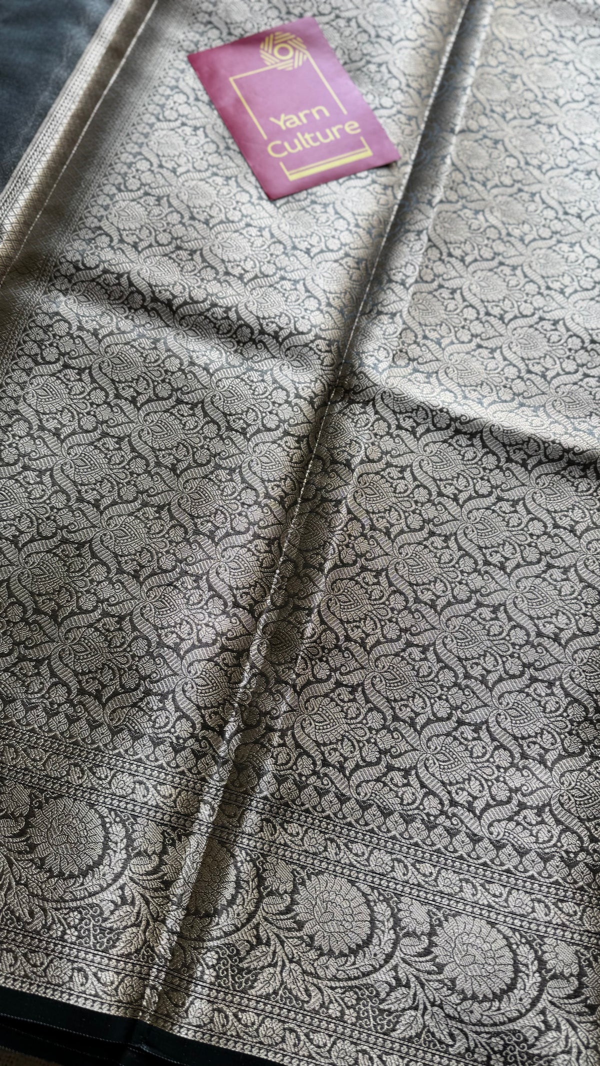 Grey tissue Banarasi saree with zari border - YCBLTOC91
