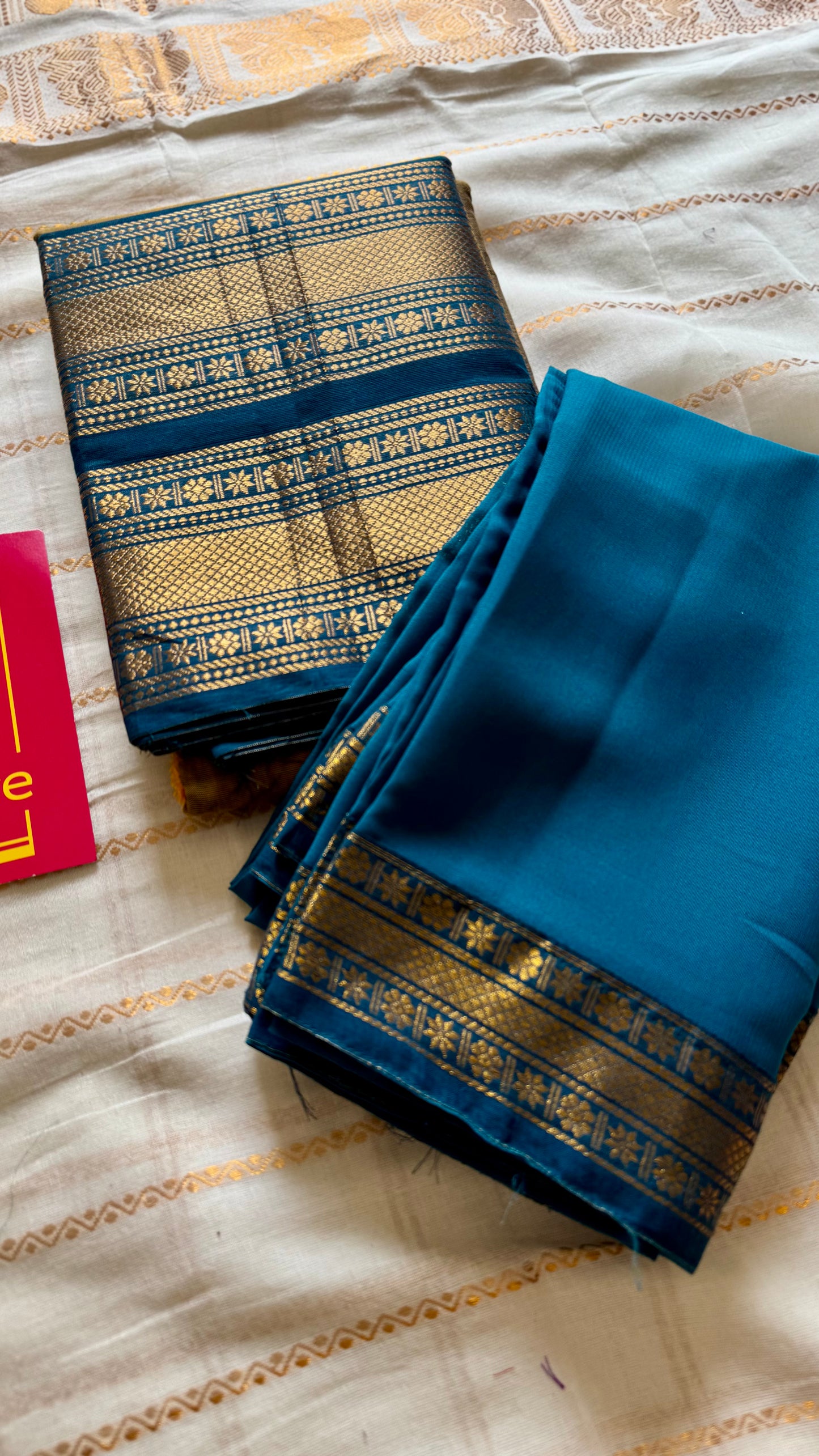 Mustard Brown - Blue unstitched half saree material (dhavani), kanchi cotton - YCIEHS206
