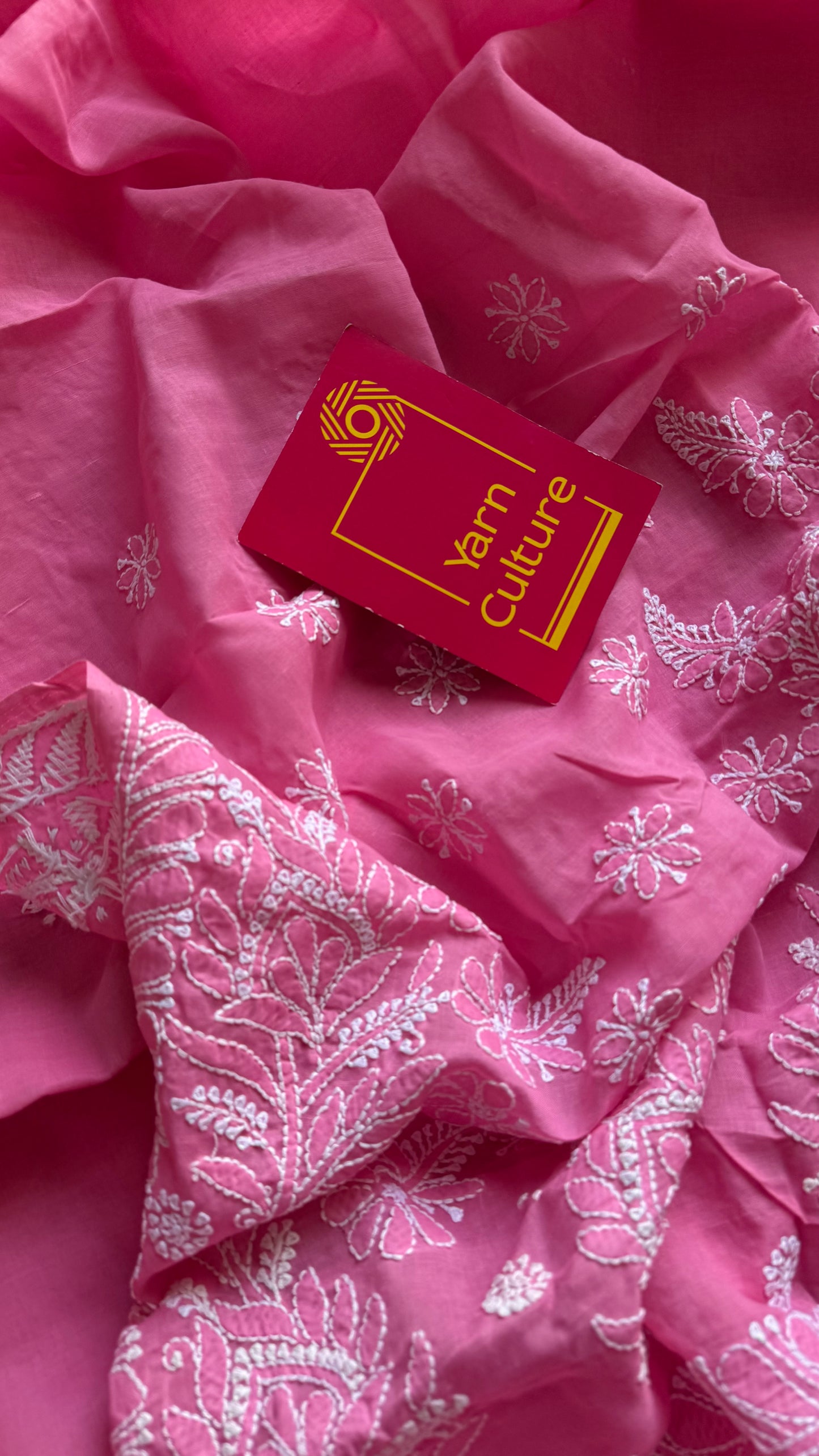 Zehra - persian pink hand-embroidered chikankari cotton saree - YCLCKFE421