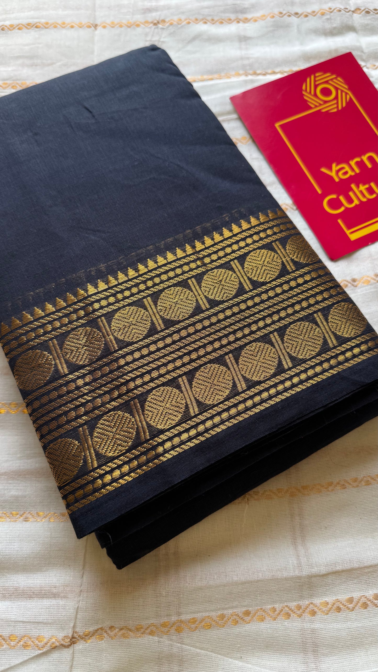 Chettinad cotton saree in black with zari motif border - YCCOTNJUCC08