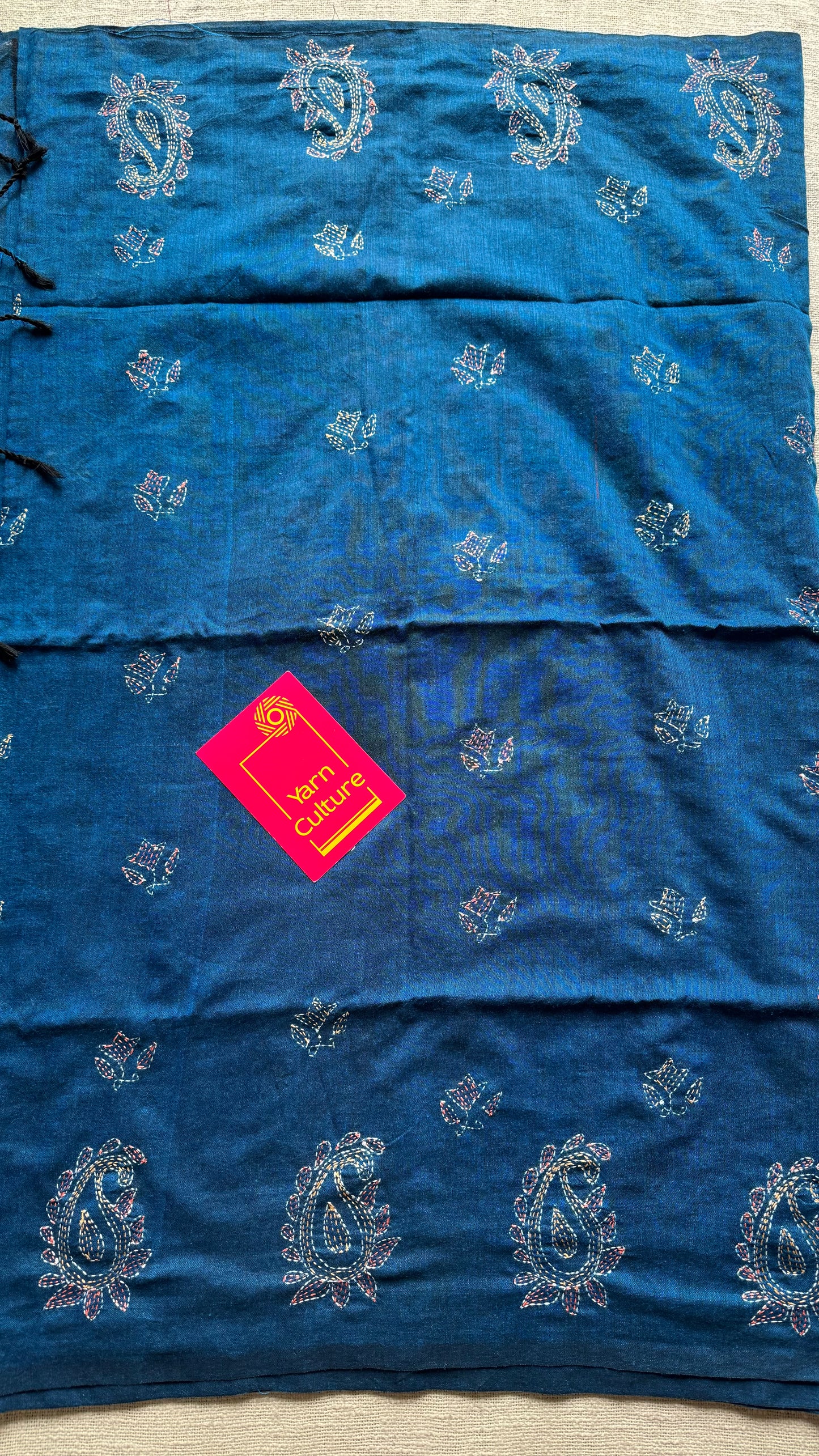 Morupankhi (মরুপঙ্খী) - Peacock Feather, peacock blue kantha weave in soft khadi cotton - YCBCSEKC06