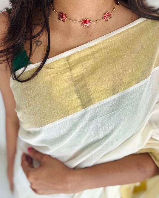 Red lotus chain with earrings - YCAGC170