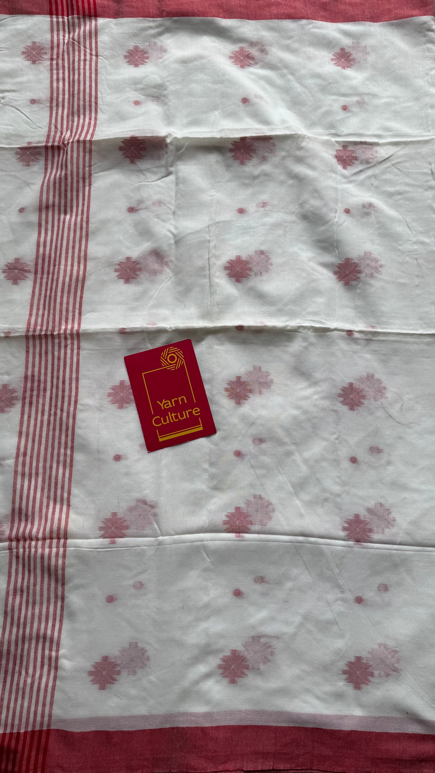 White with red border, jamdani motifs, soft cotton - YCBCDP08