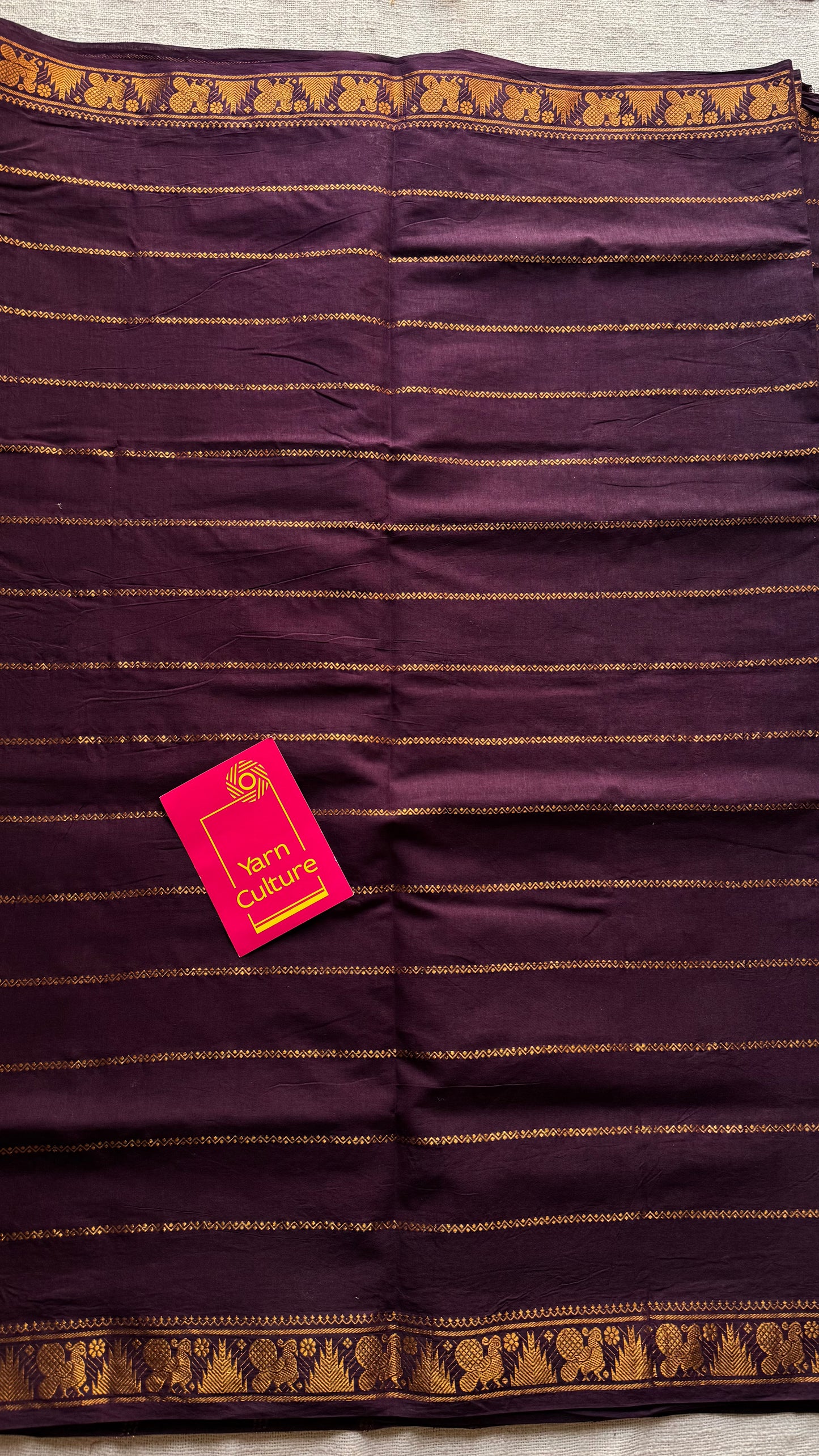 Purple brown velthaari patterned kattuchayam dyed madurai cotton saree - YCCOTNMSFE133