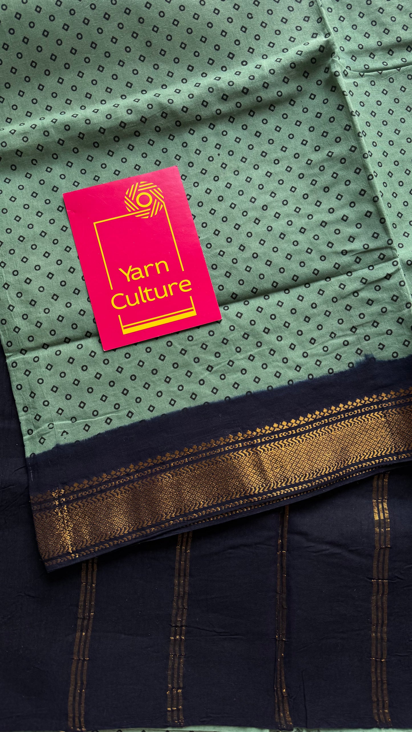 Pista green with navy blue, kattuchayam dyed madurai sungudi cotton saree - YCCOTNMSFE02