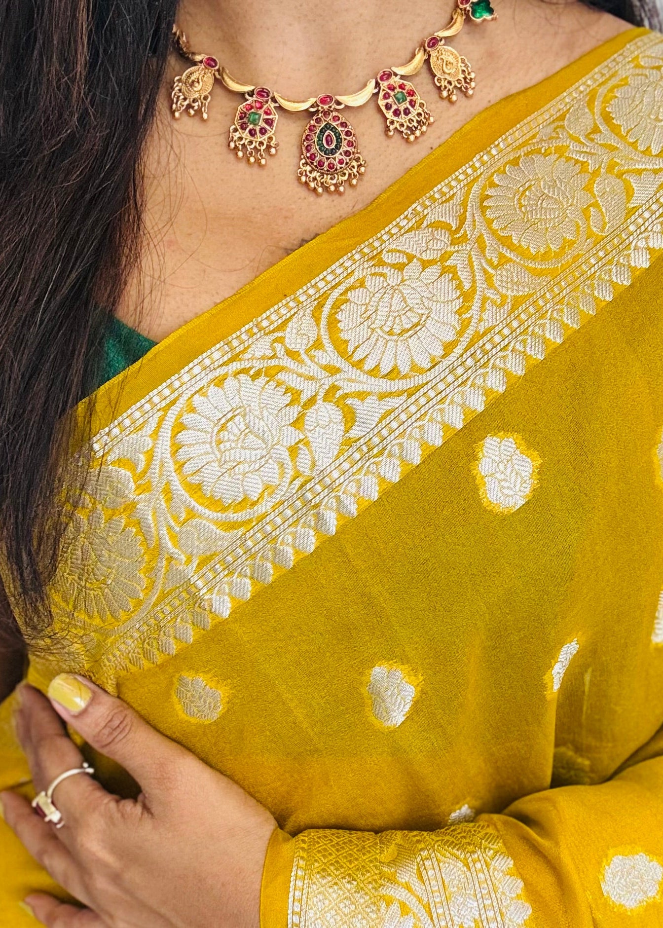 Kemp ruby and green stone pendant neckpiece with earrings - YCGPNP669