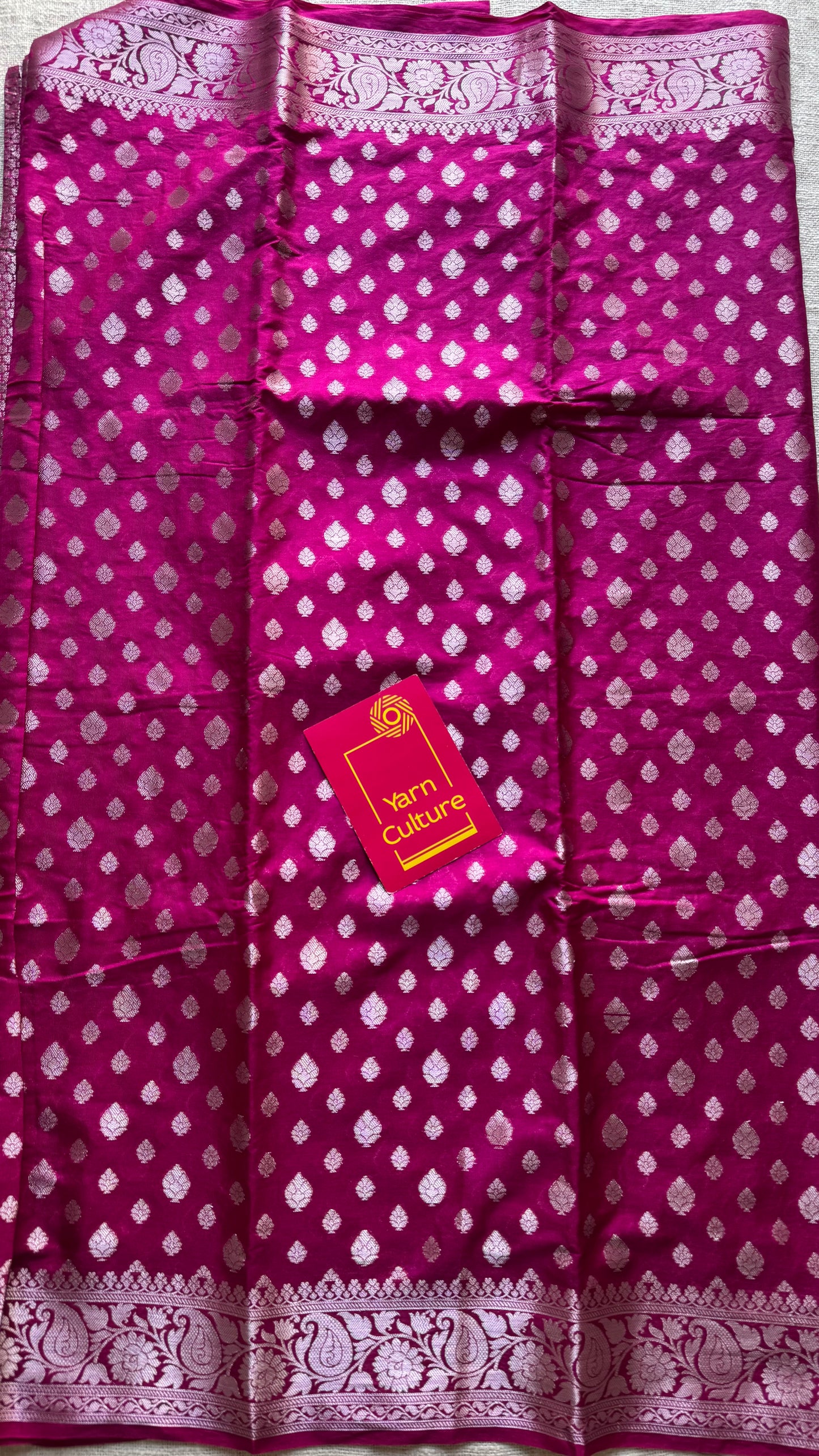 Rani pink, silver buttas and zari, Banarasi semi-silk - YCDESE43