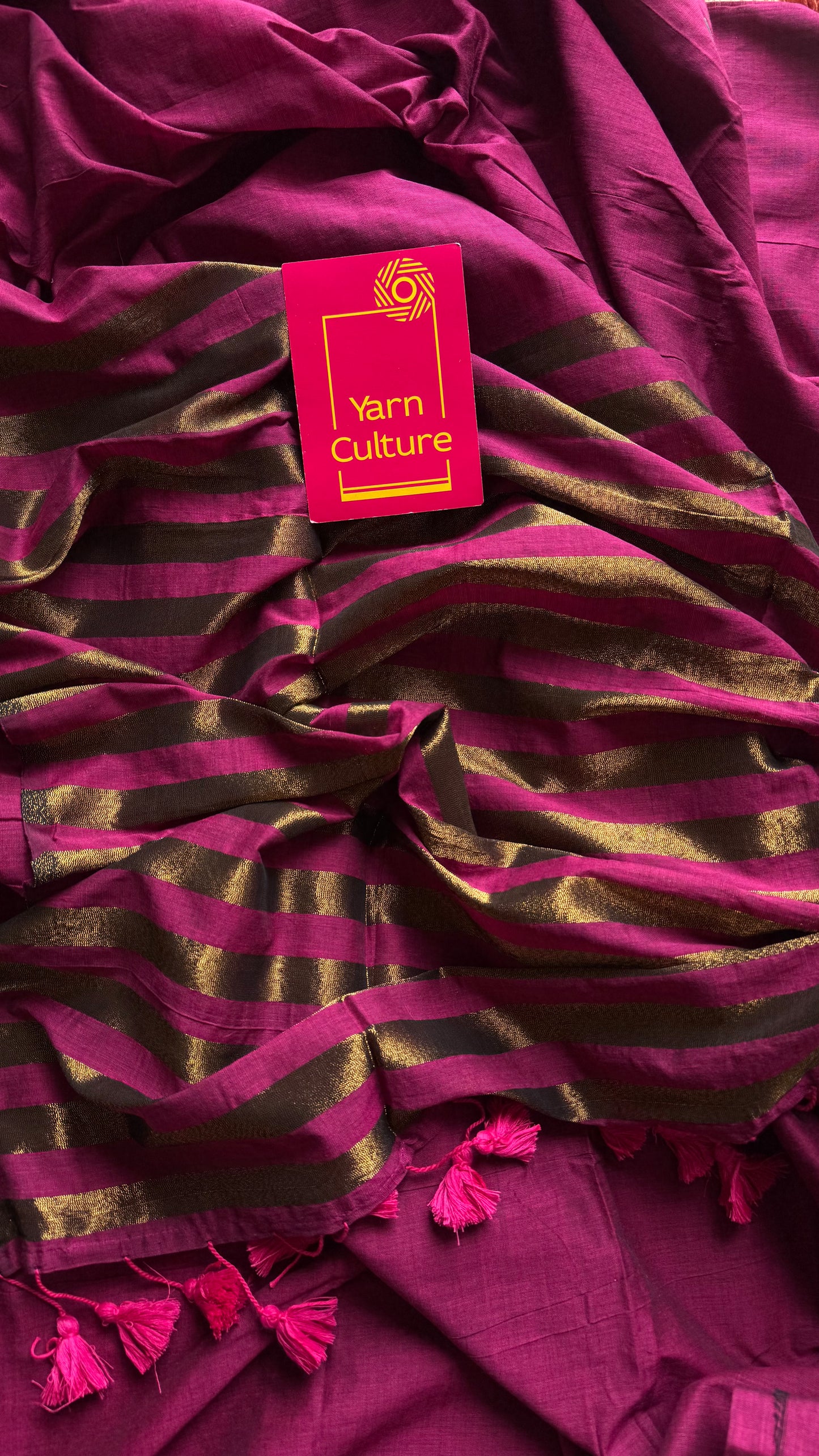 Berry pink khadi with antique gold pallu - YCBCKZPSE07