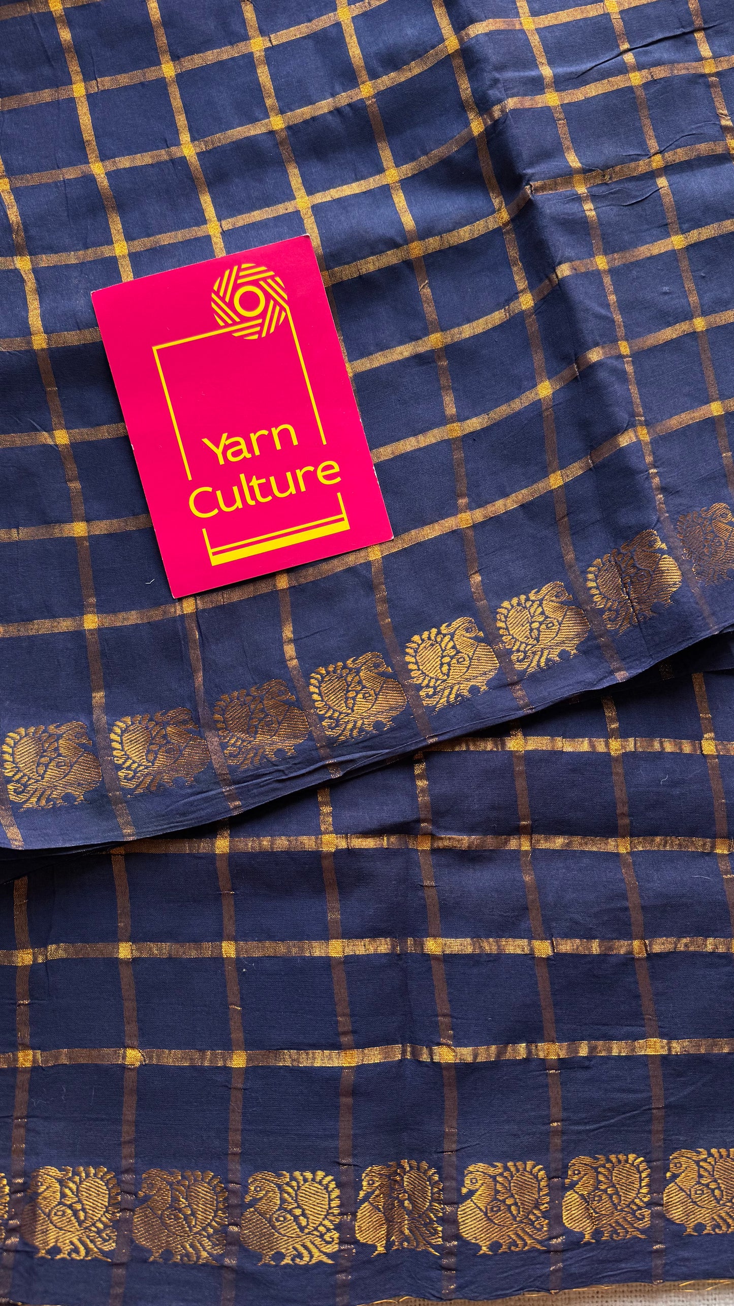 Dark blue pavithra kattam kattuchayam dyed madurai cotton saree - YCCOTNMSFE123