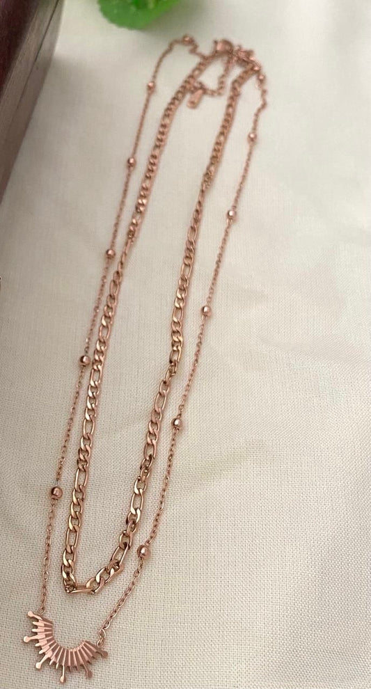 Rose gold plated double layered chain - YCGPC397