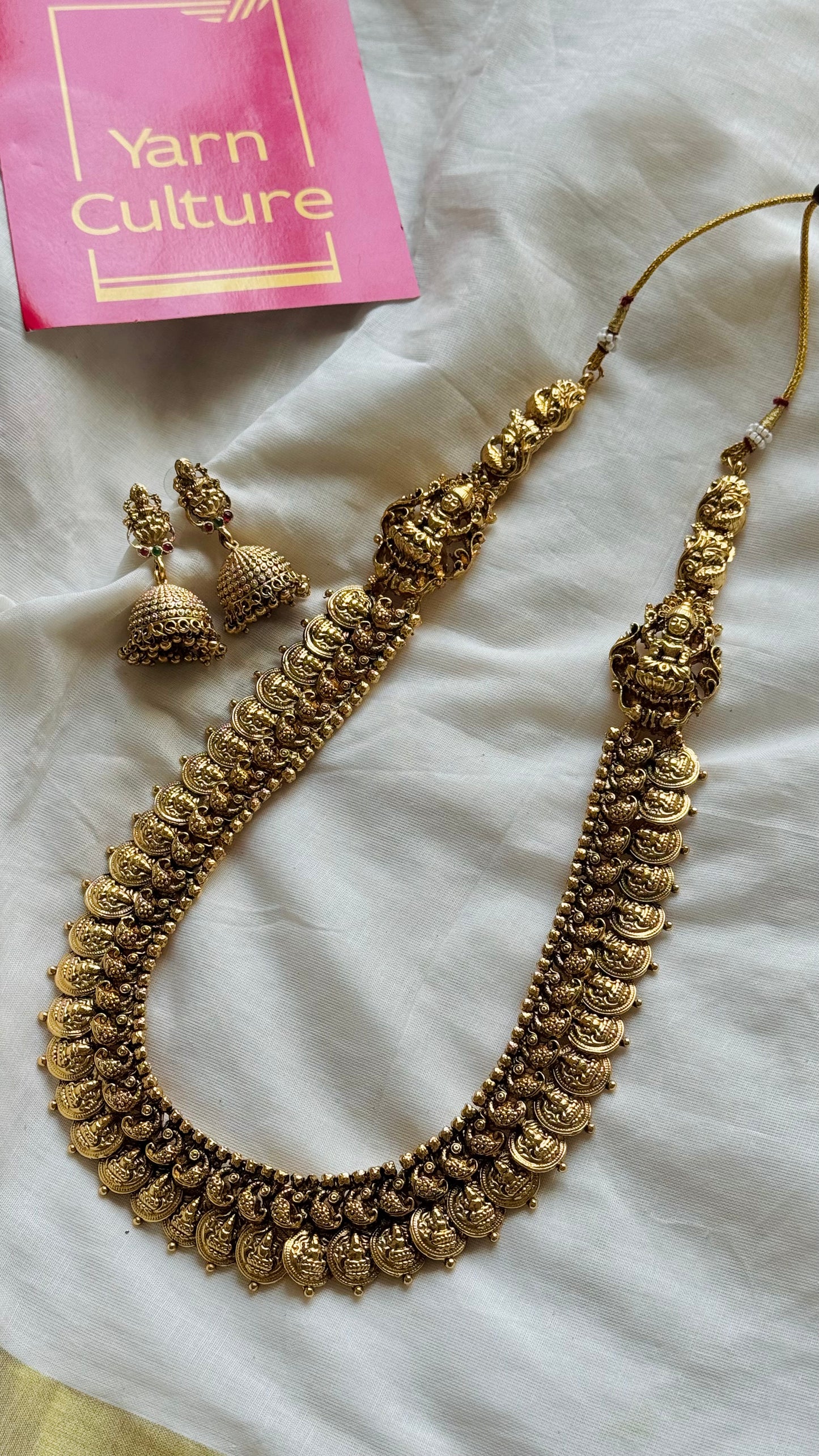 Long coin neckpiece (kaasumala), statement piece, with earrings - YCGPNP724