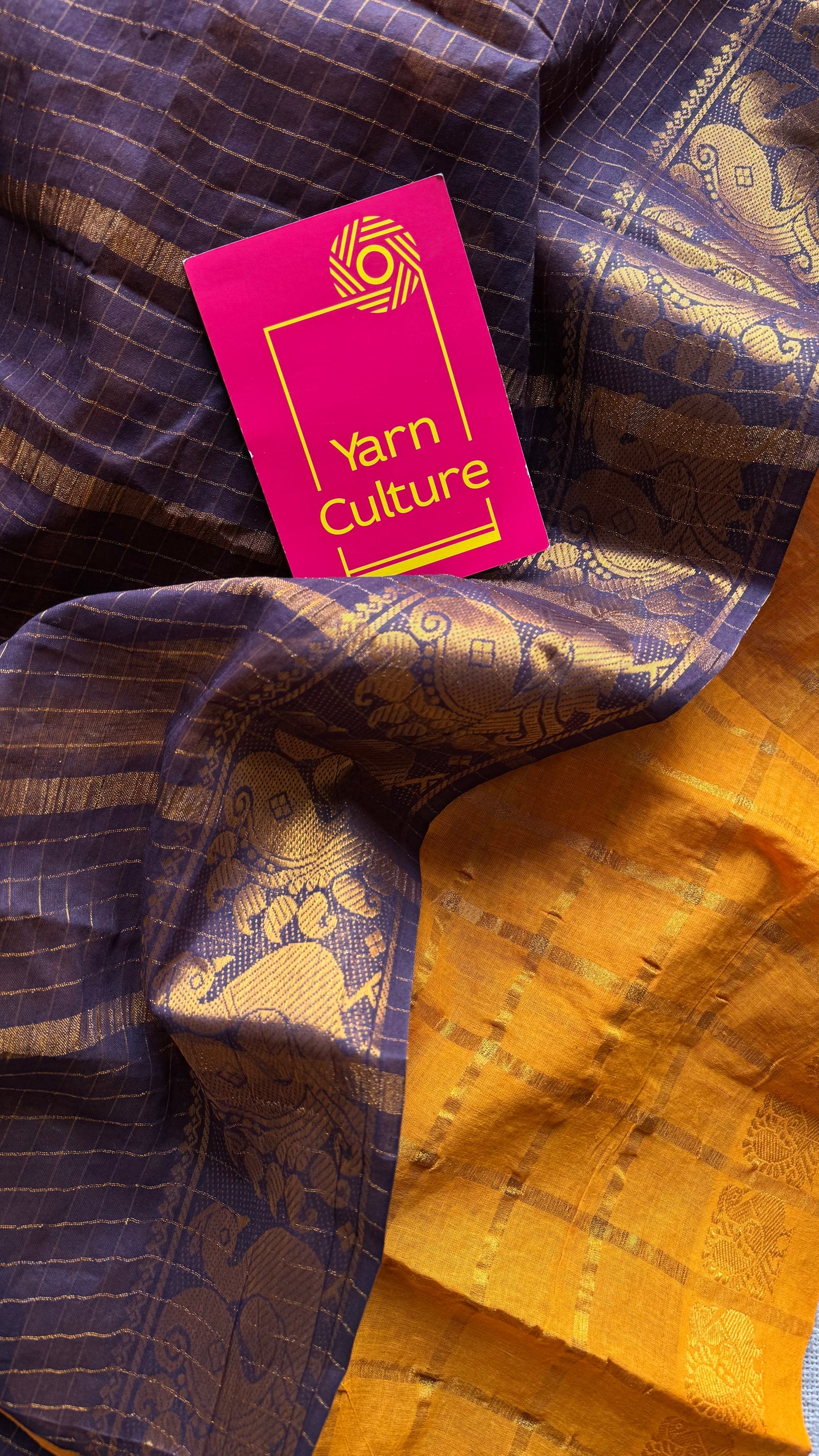 Purple brown with yellow, sungudi cotton half-half saree - YCCOTNMSFE351