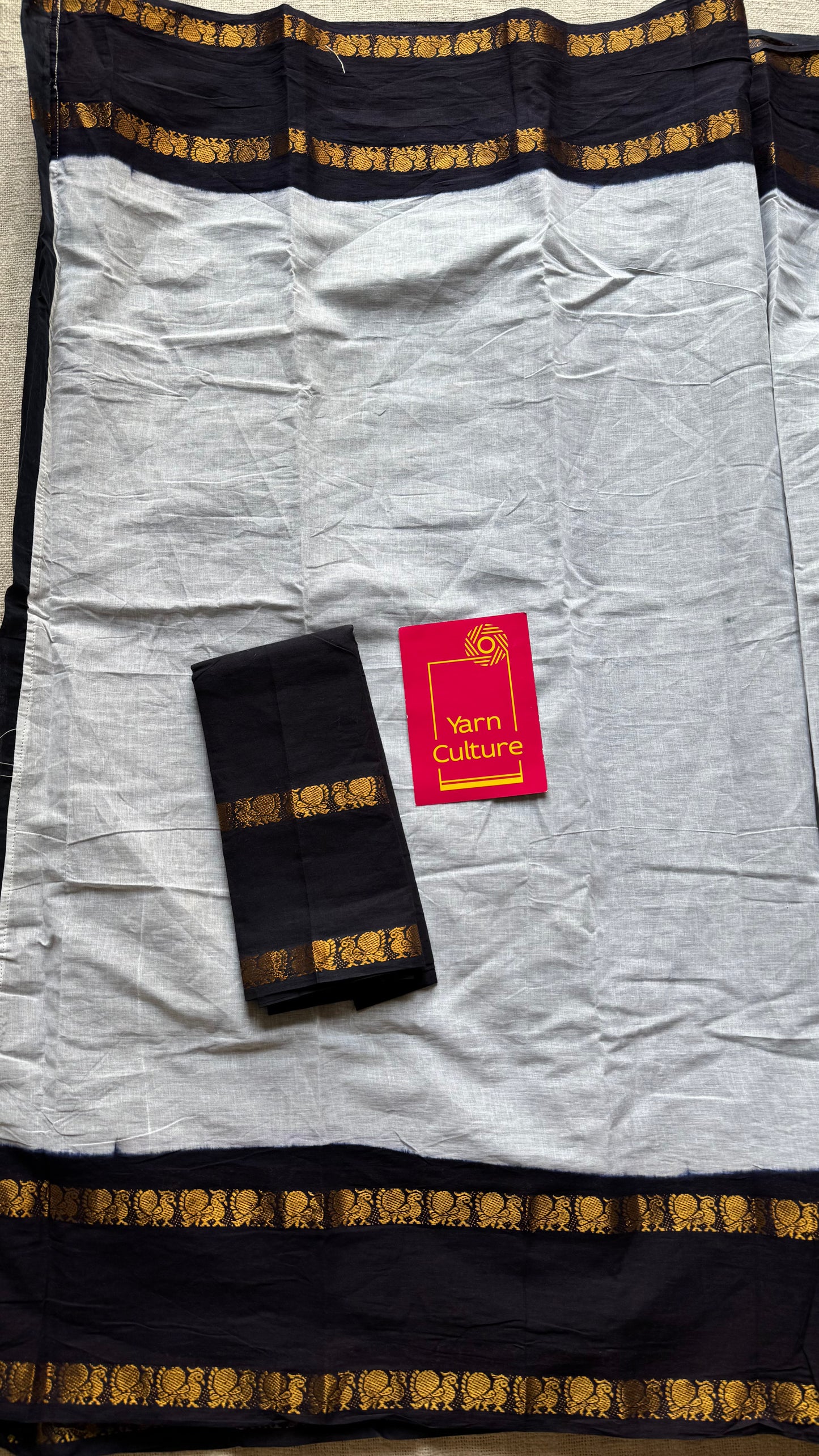 Black with white, sungudi cotton half-half saree - YCCOTNMSFE367