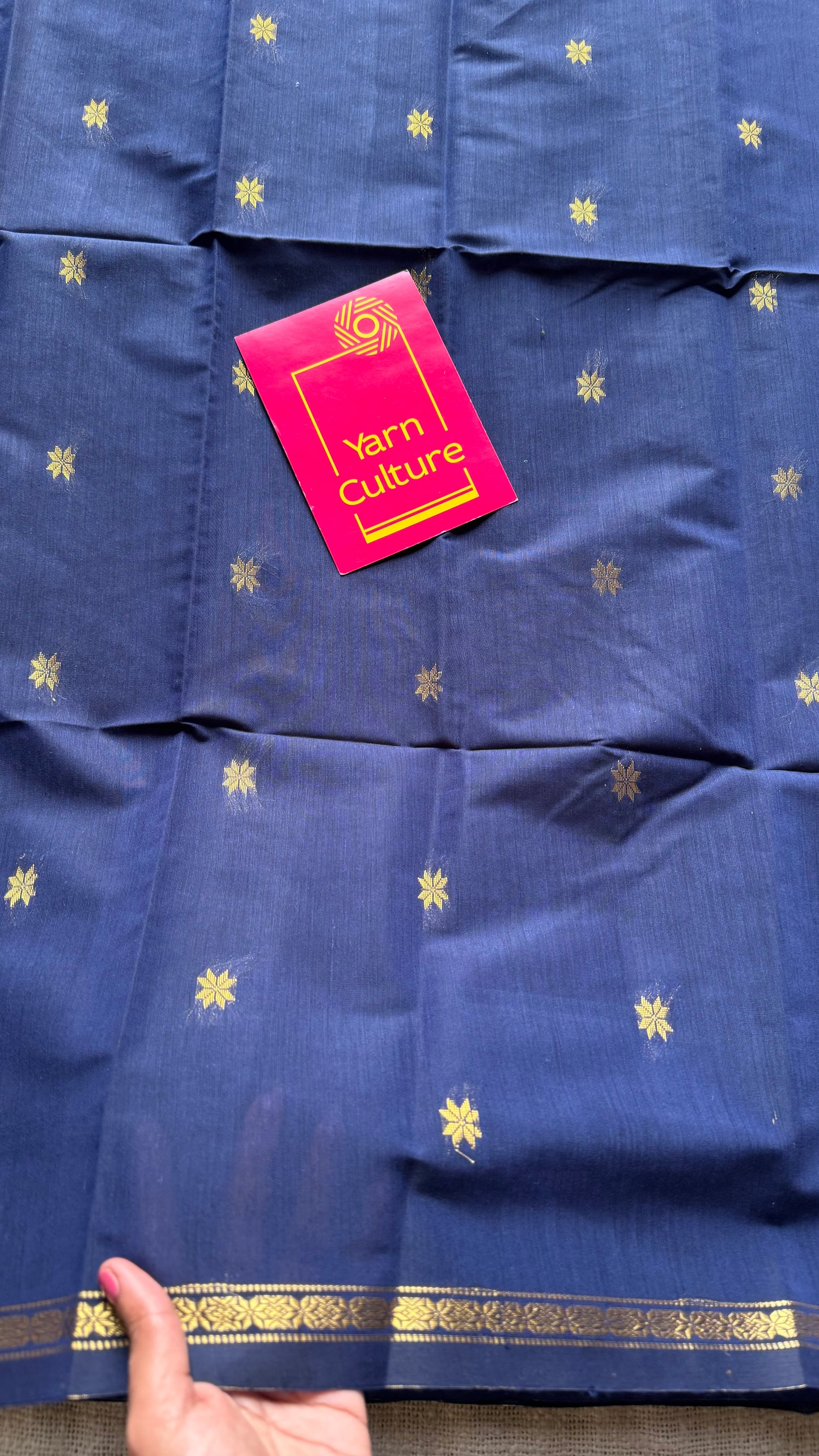Dark blue with red, gold buttas, semi maheshwari cotton silk - YCCOTNFEJUSM05
