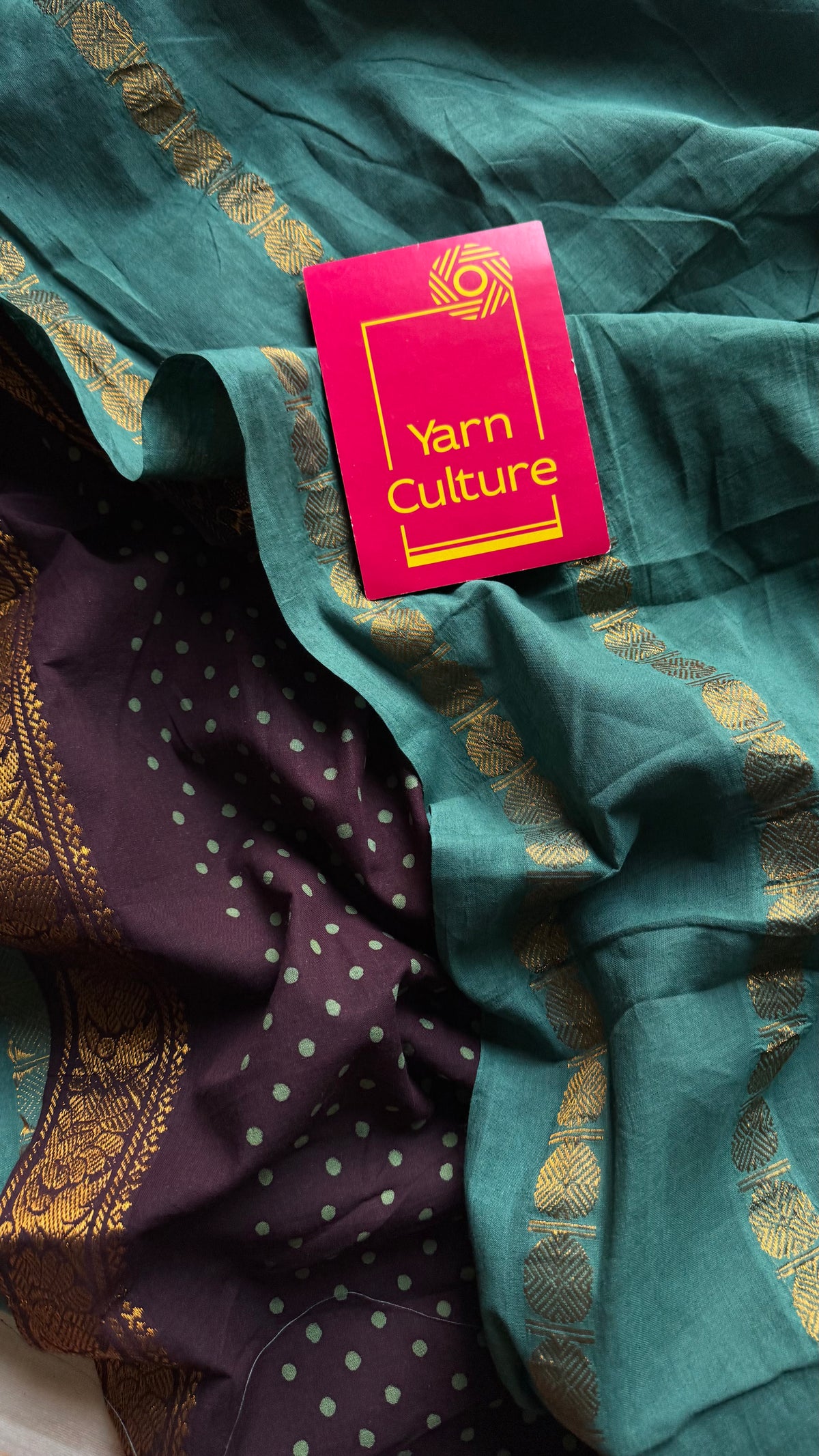 Mint green with brown, sungudi cotton half-half saree - YCCOTNIDOC15