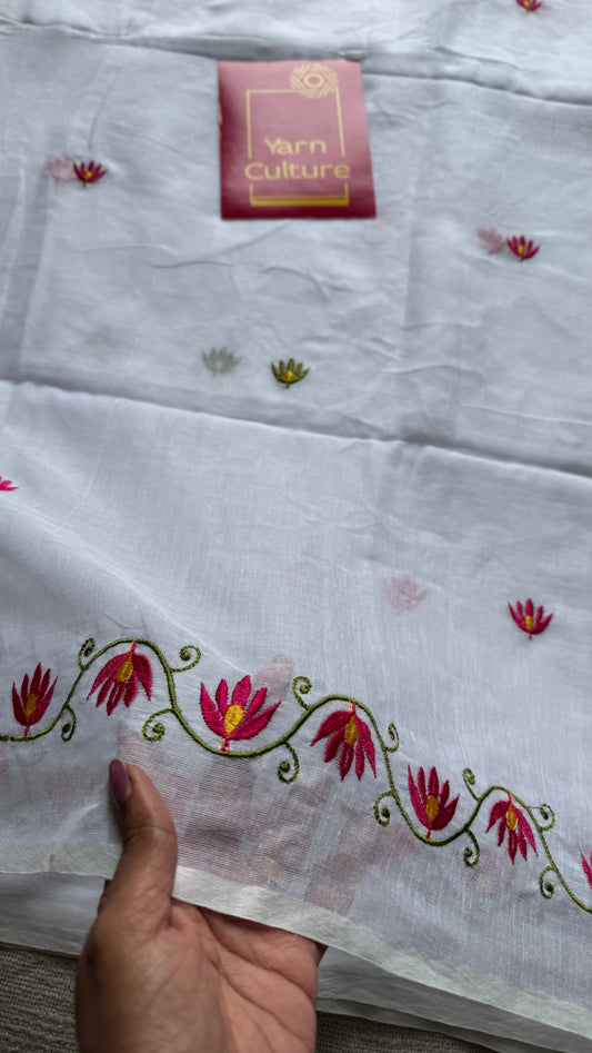 White with lotus embroidery, mul cotton - YCBCJULSC03