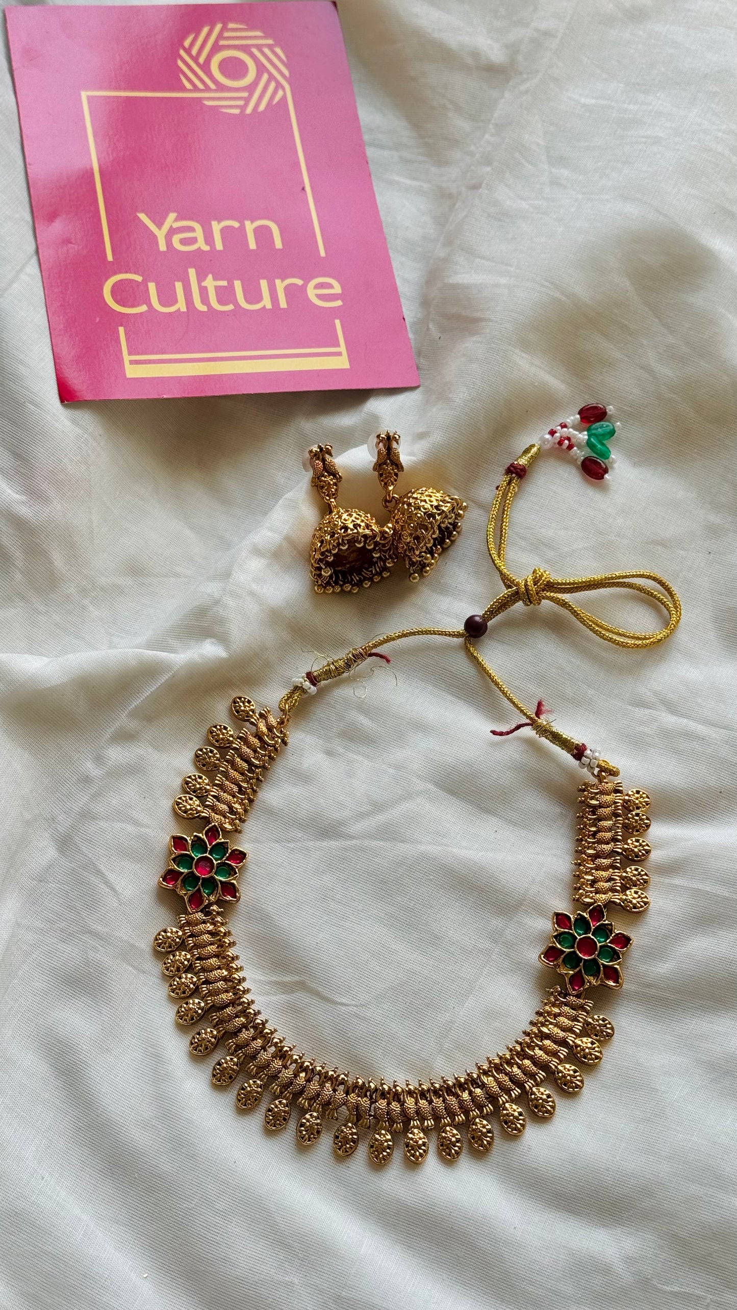 Peacock coin neckpiece, with earrings - YCGPNP736