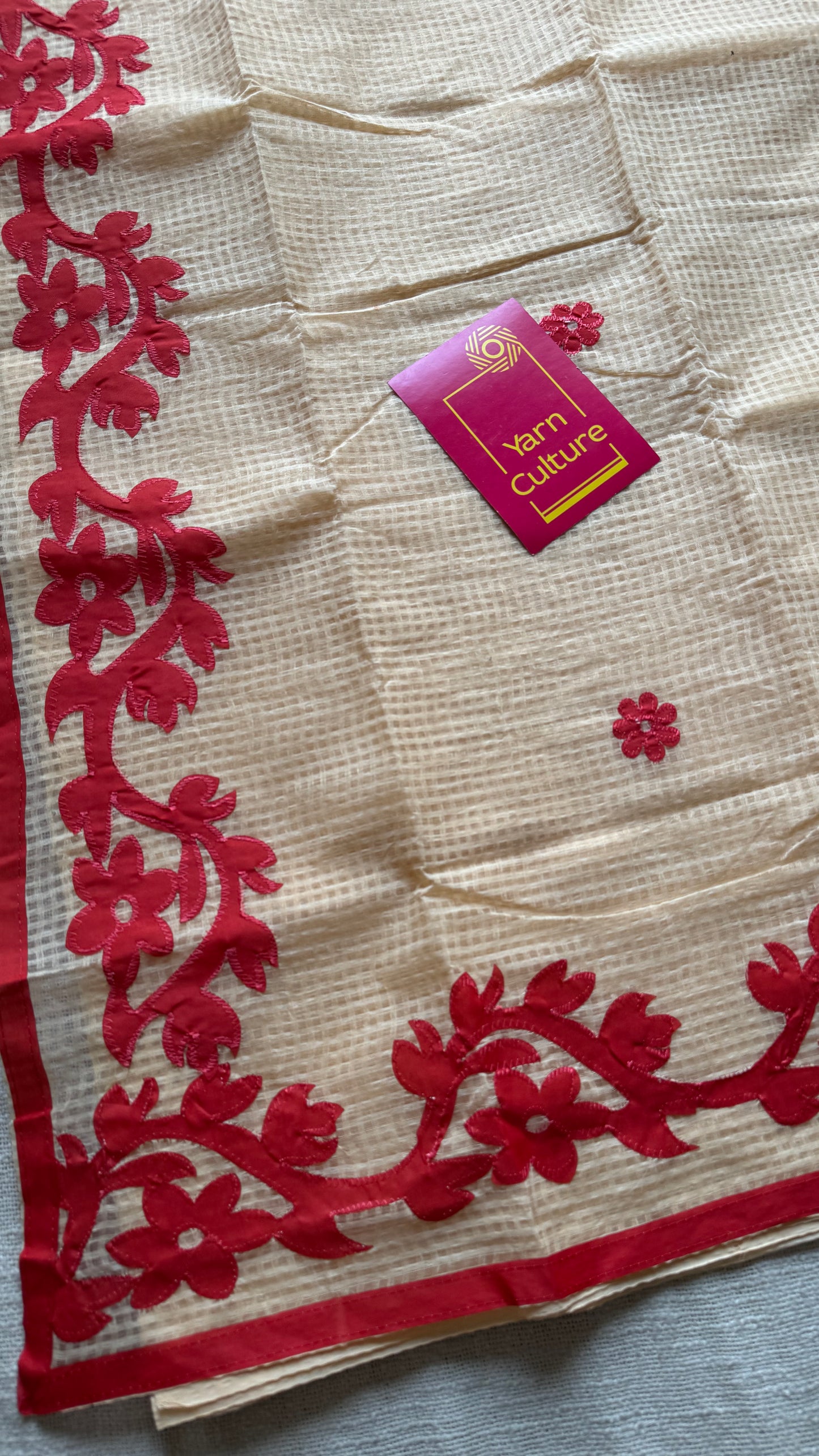 Rabdi Rose - cream kota saree with red floral cut work - YCTORKDAP14