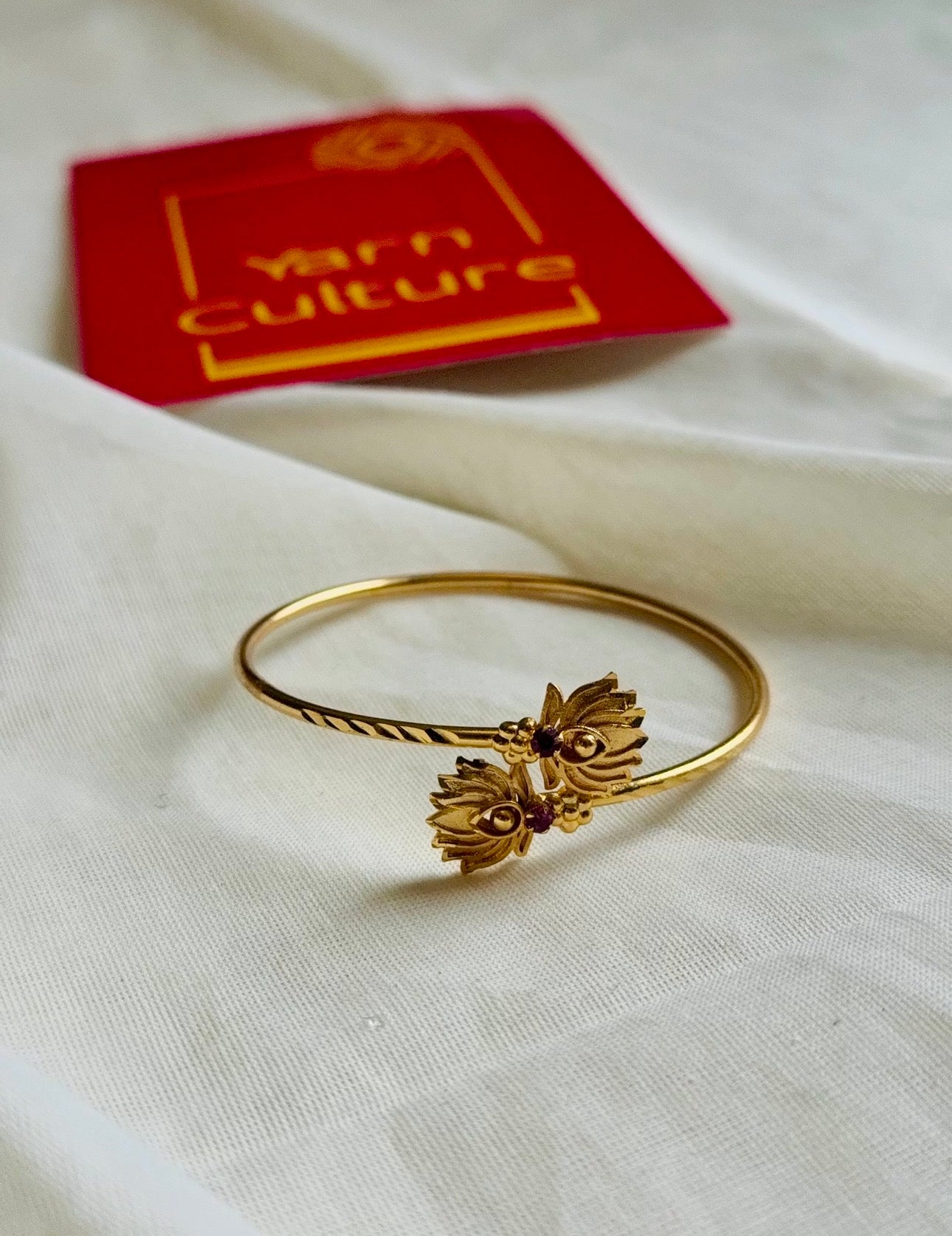 Adjustable gold toned lotus bangle - YCGPBA822