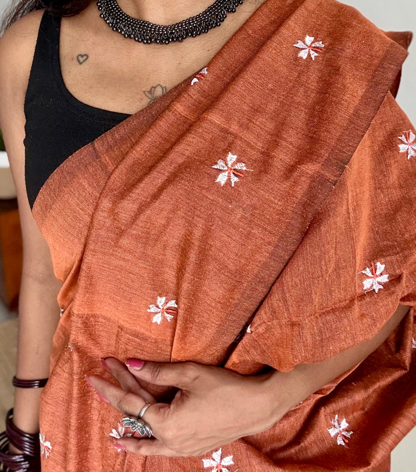 Rust orange parijat soft cotton saree  - YCBCKCAP38