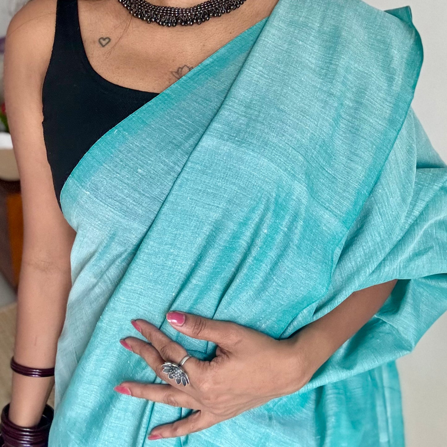 Sky blue soft cotton saree  - YCBCKCAP19