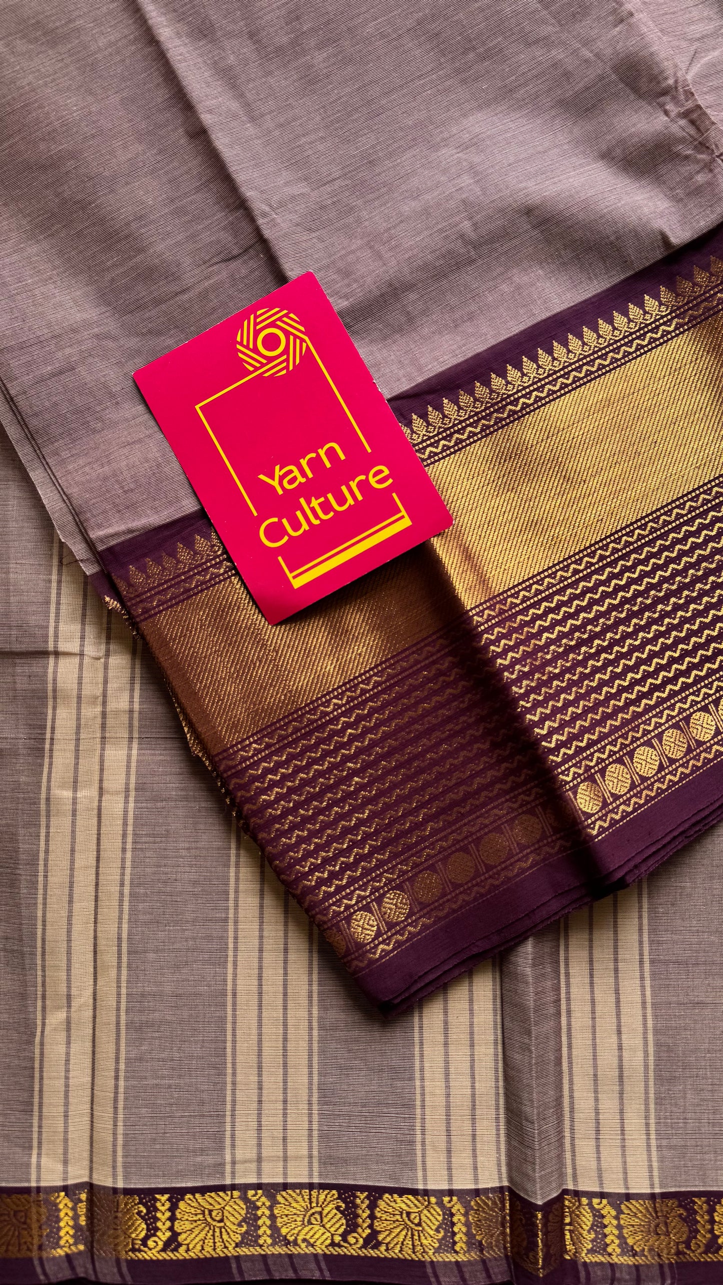 Kanchi cotton saree, beige brown with dark maroon zari border - YCCOTNAP88