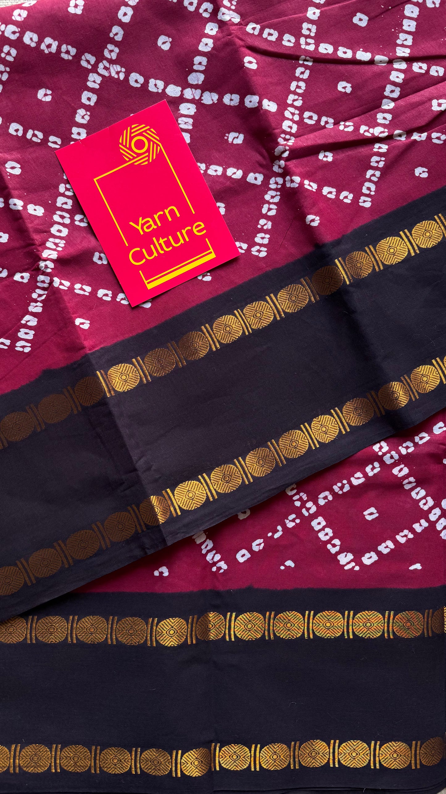 Maroon with black printed sungudi, madurai cotton - YCCOTNSUDE101