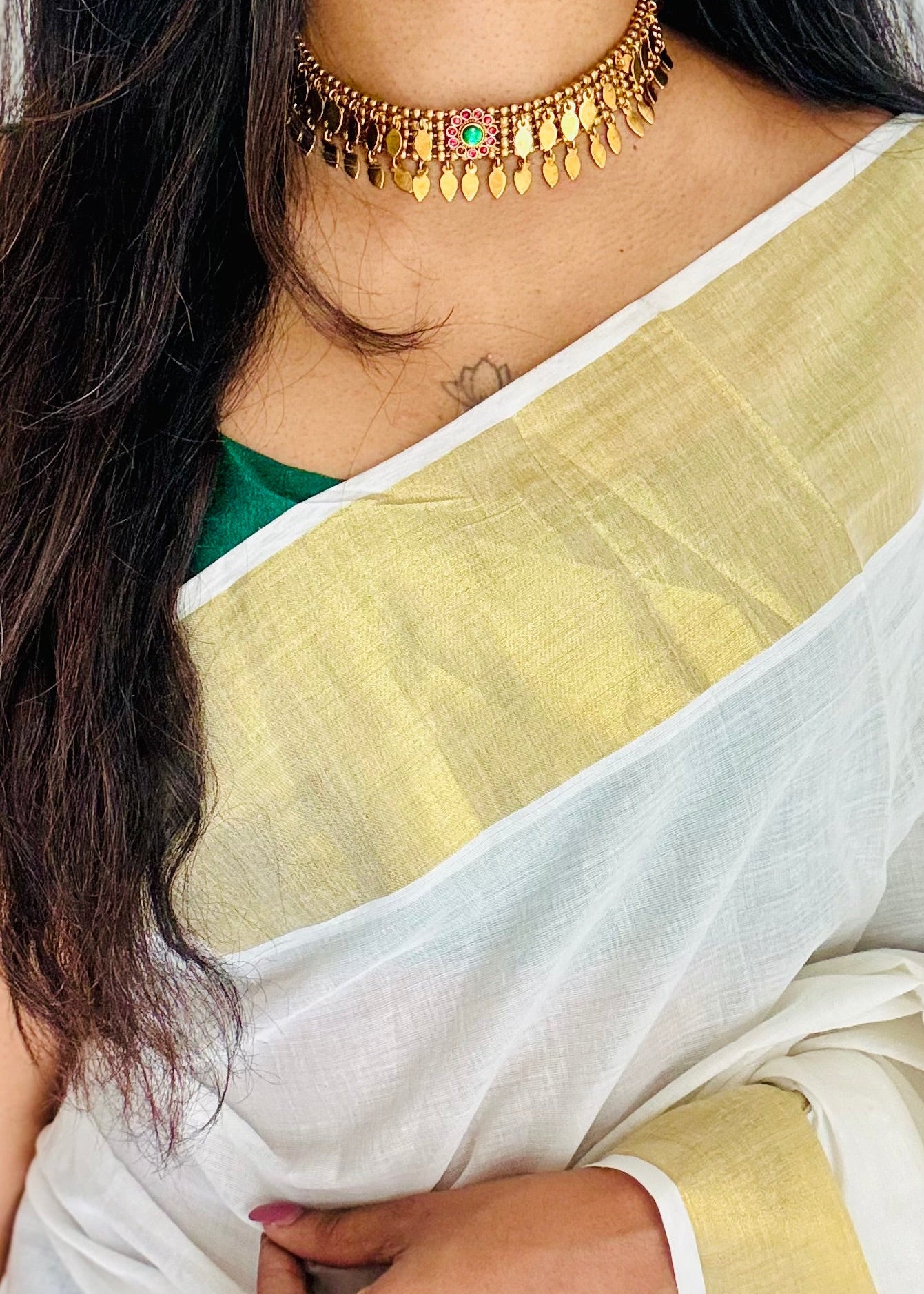 Elakkathali with ruby & green stones, with earrings - YCGPNP790