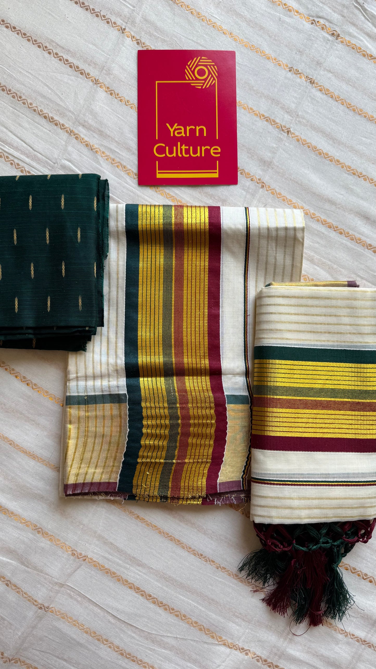 Set mund, green, maroon and gold soft cotton, striped - YCIEON120