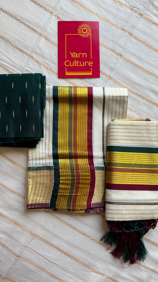 Set mund, green, maroon and gold soft cotton, striped - YCIEON120