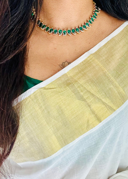Green enamel stone neckpiece, with earrings - YCGPNP743
