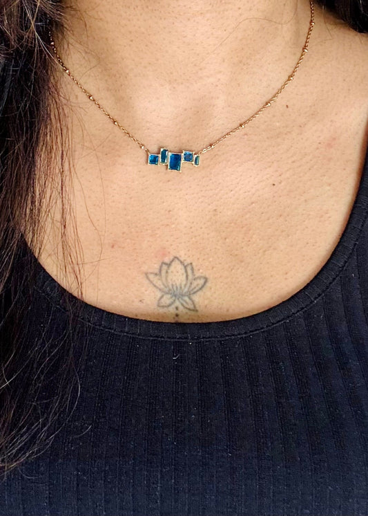 Gold plated chain, multistone blue pendant - YCGPC253