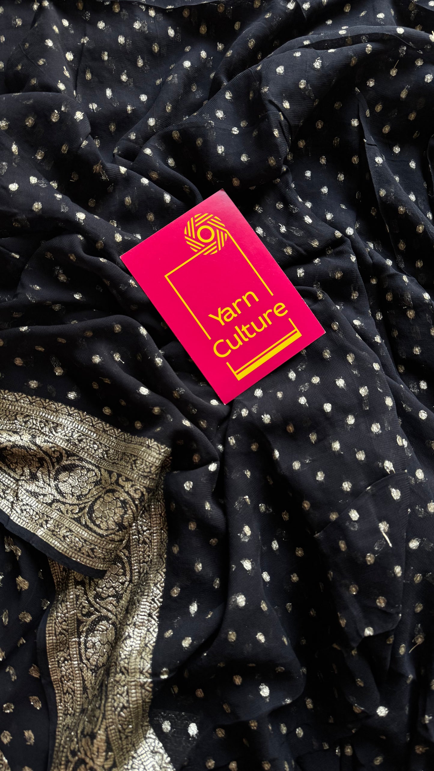 Black viscose georgette saree with zari motifs - YCDOSFE206