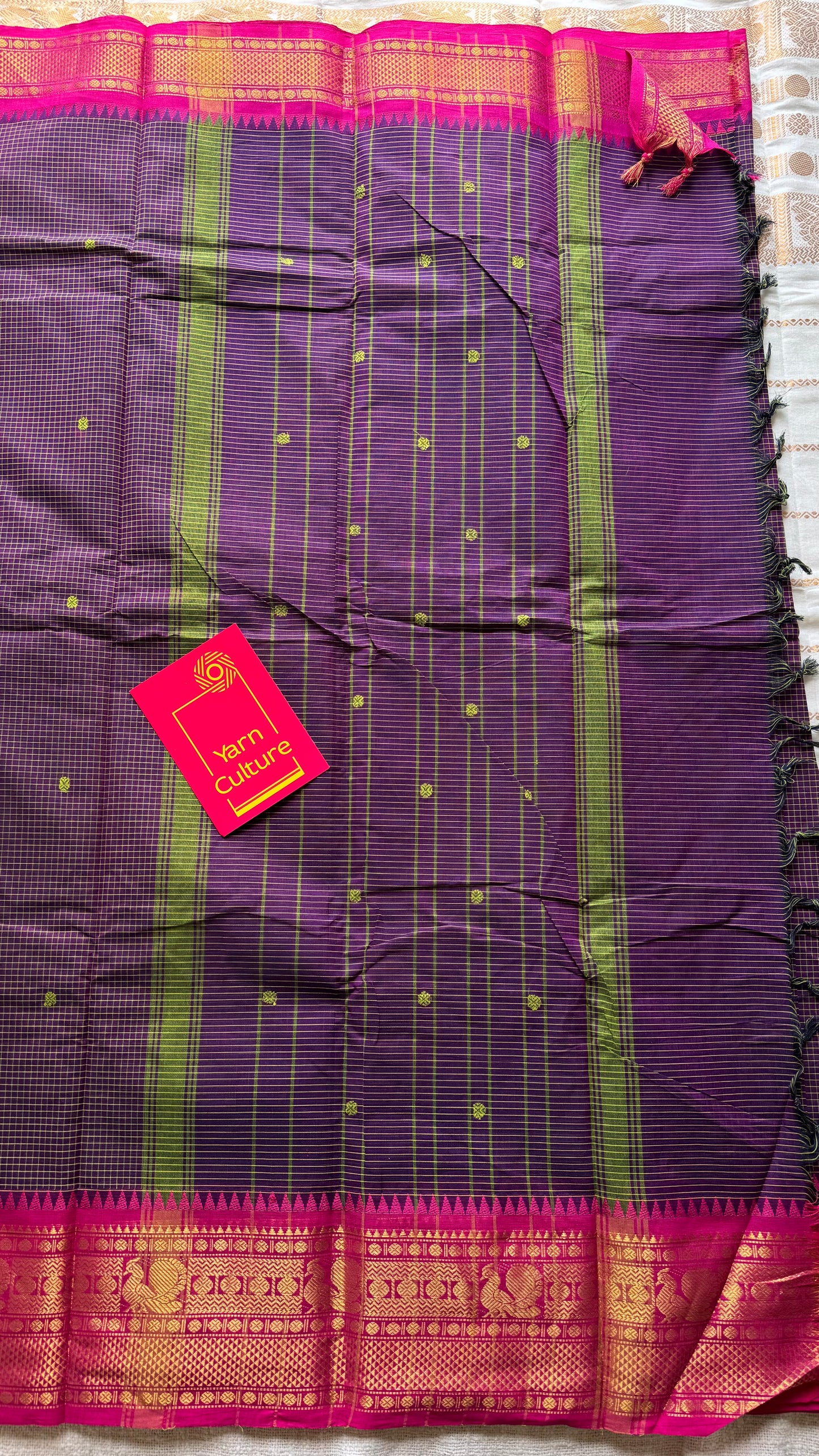 Dark purple with pink contrast, checkered kanchi cotton saree - YCCOTNJU19