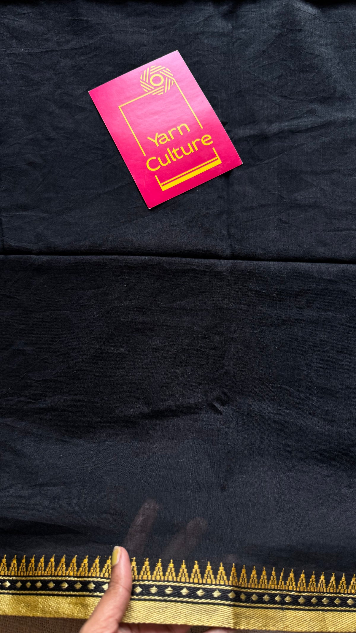 Handloom Bengal soft cotton saree, black with cream and red woven dual tone borders - YCBCMCSE42