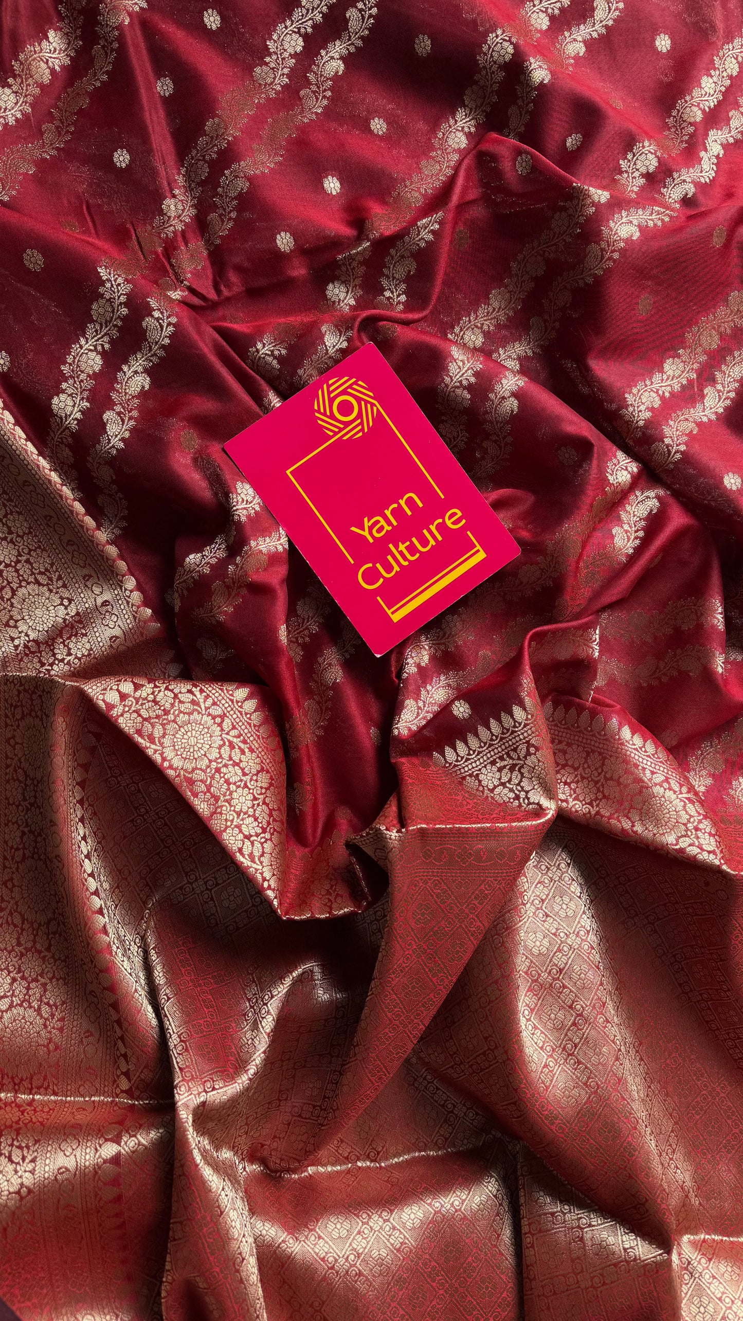 Maroon floral zari, Banarasi semi-georgette - YCDESE13