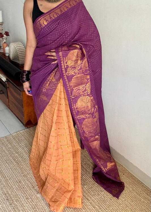 Purple with musk, sungudi cotton half-half saree - YCCOTNIDMA317