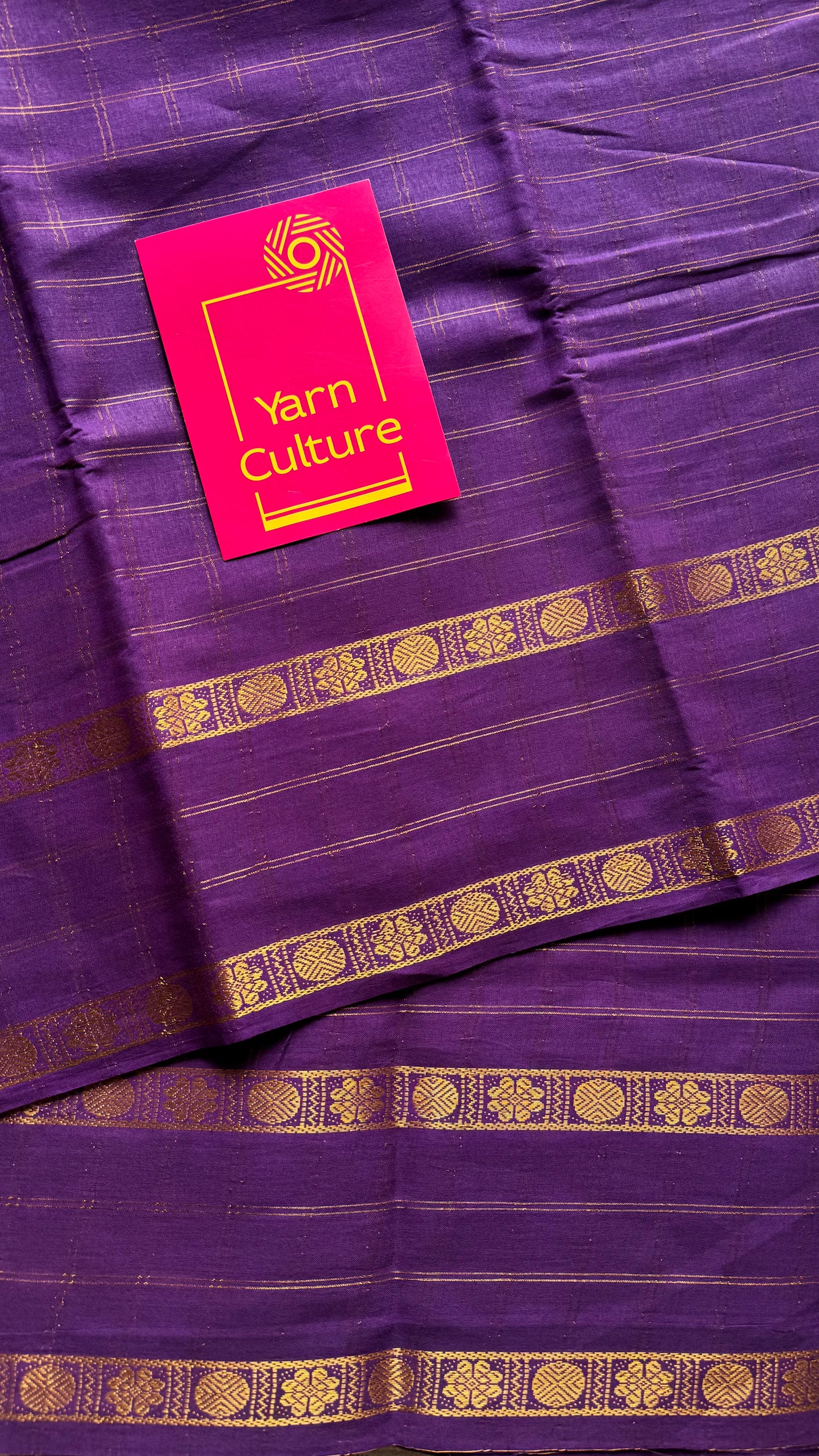 Purple adayar gold zari kattam, sungudi cotton - YCCOTNOCSC49