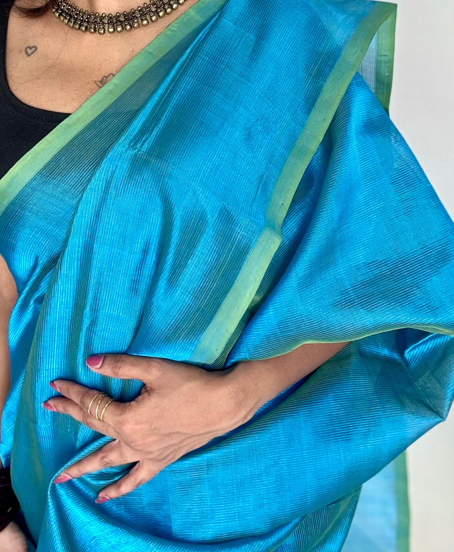 Plain blue green dual tone, mangalgiri silk cotton, handwoven, soft, light weight - YCWOTDMSAP222