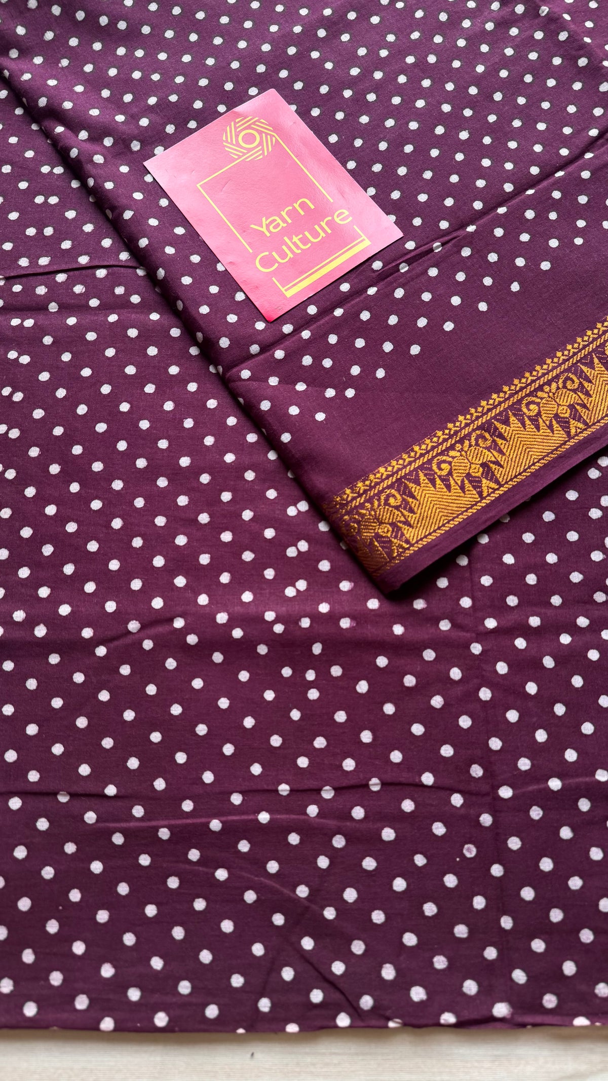 Grape wine sungudi dotted, single-side border, kattuchayam dyed madurai cotton saree - YCCOTNMSSE03