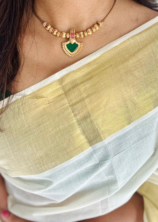 Single palakka pendant chain with round beads and earrings - YCAGC161