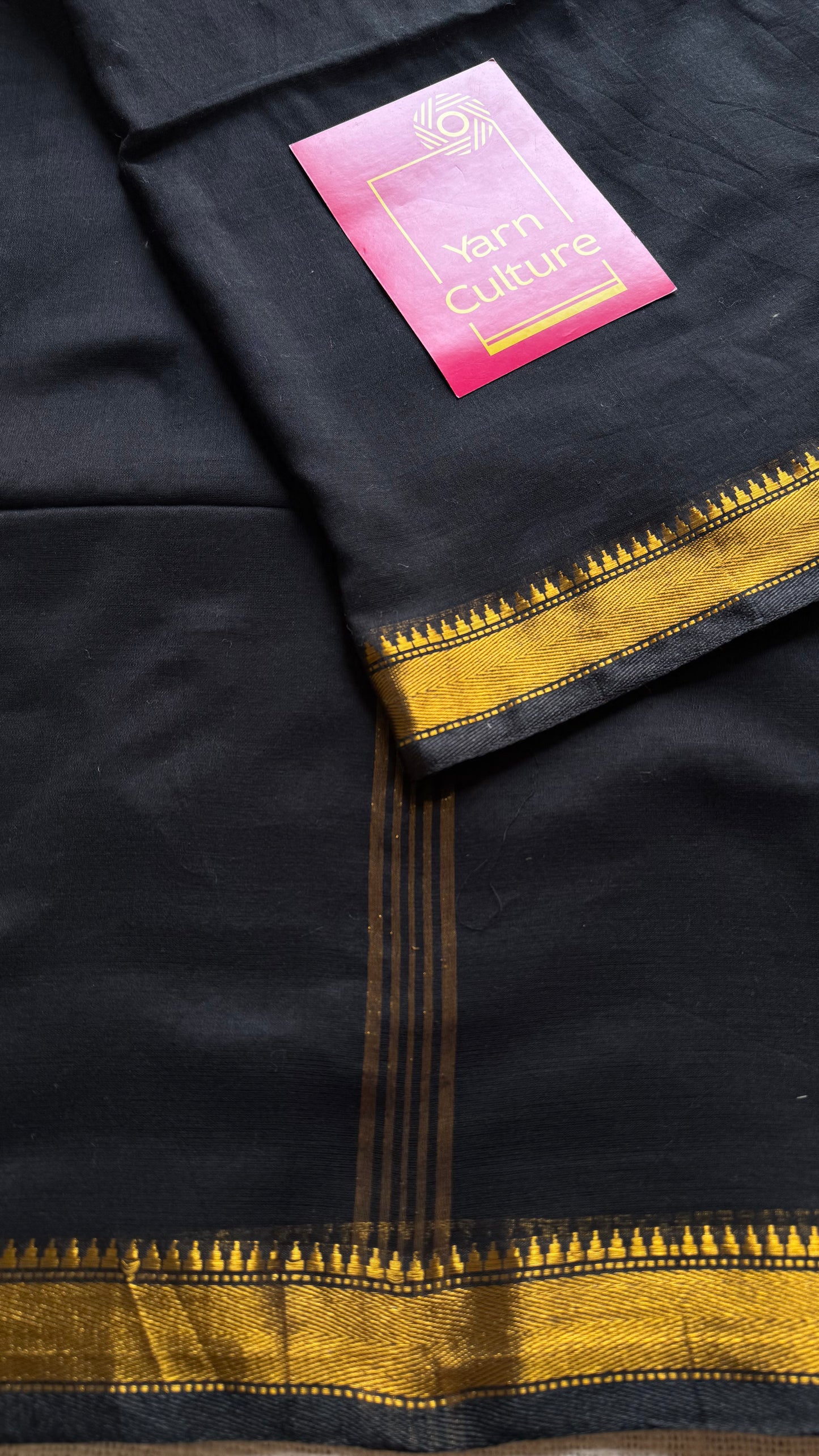 Black soft cotton with maheswari gold zari border - YCBCMCFE213
