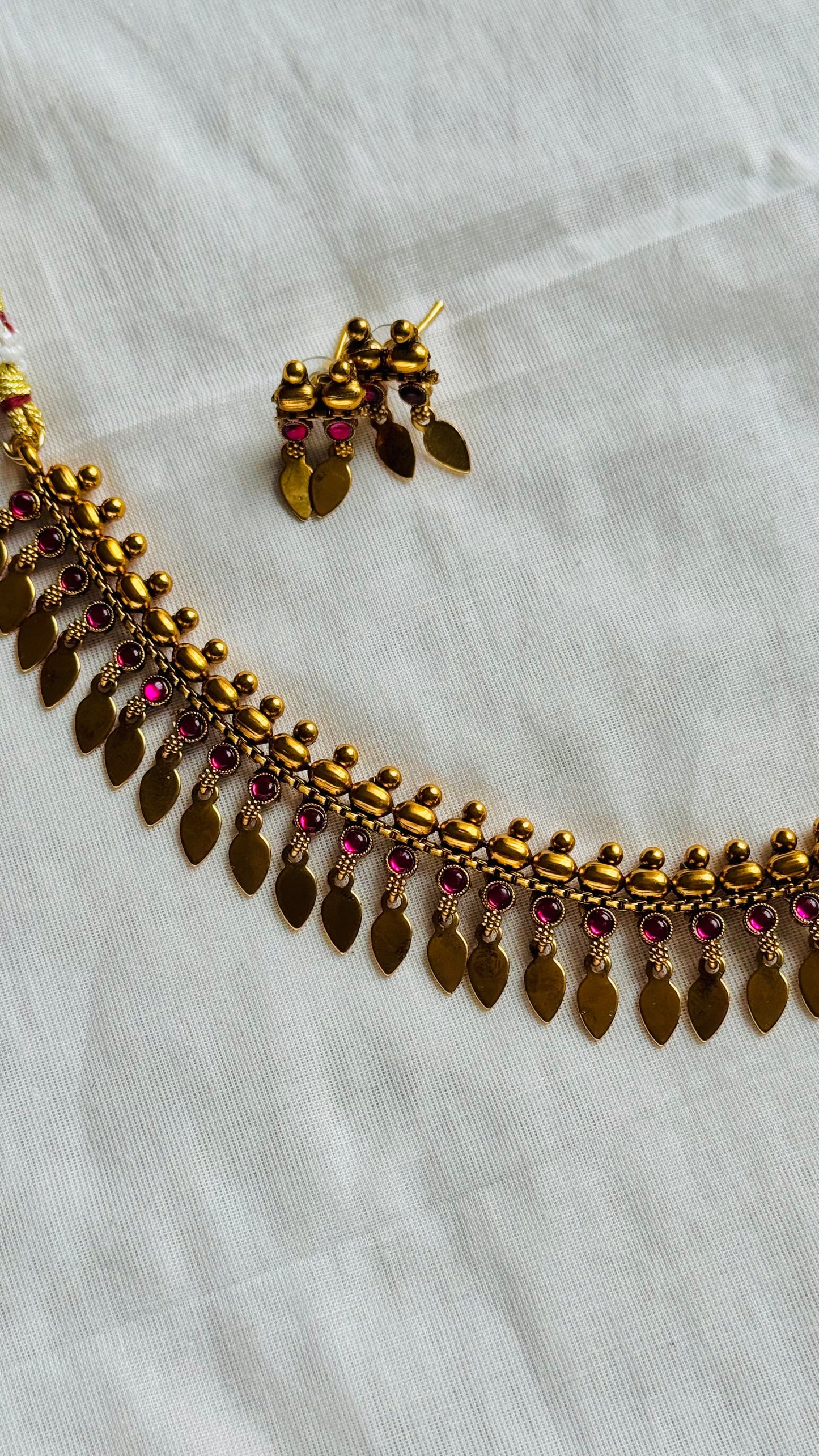 Elakkathali with ruby stones, with earrings - YCGPNP792